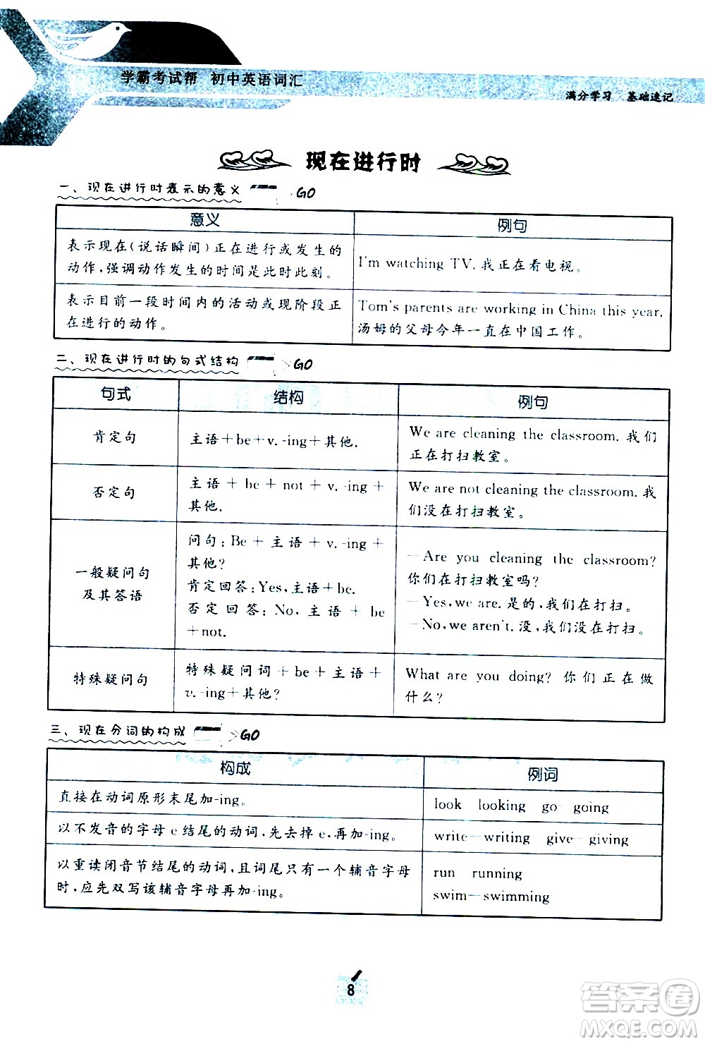 長(zhǎng)江出版社2021學(xué)霸考試幫初中英語(yǔ)語(yǔ)法通用版答案