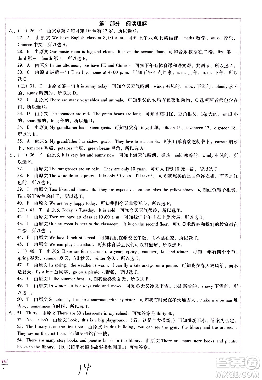 云南教育出版社2021小學(xué)能力監(jiān)測(cè)標(biāo)準(zhǔn)卷英語(yǔ)四年級(jí)下冊(cè)人教版答案