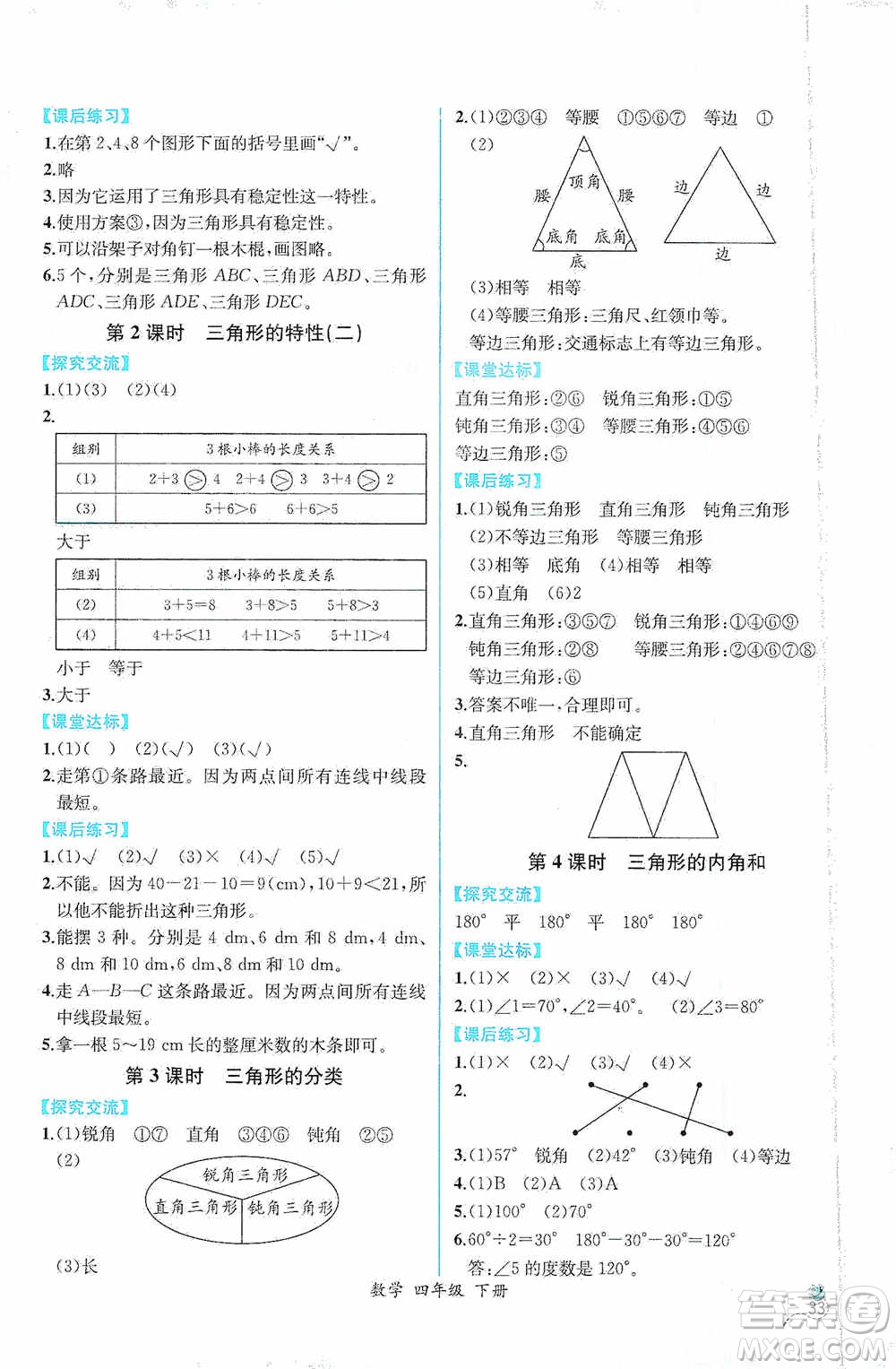 人民教育出版社2021同步導(dǎo)學(xué)案課時(shí)練四年級(jí)數(shù)學(xué)下冊(cè)人教版答案