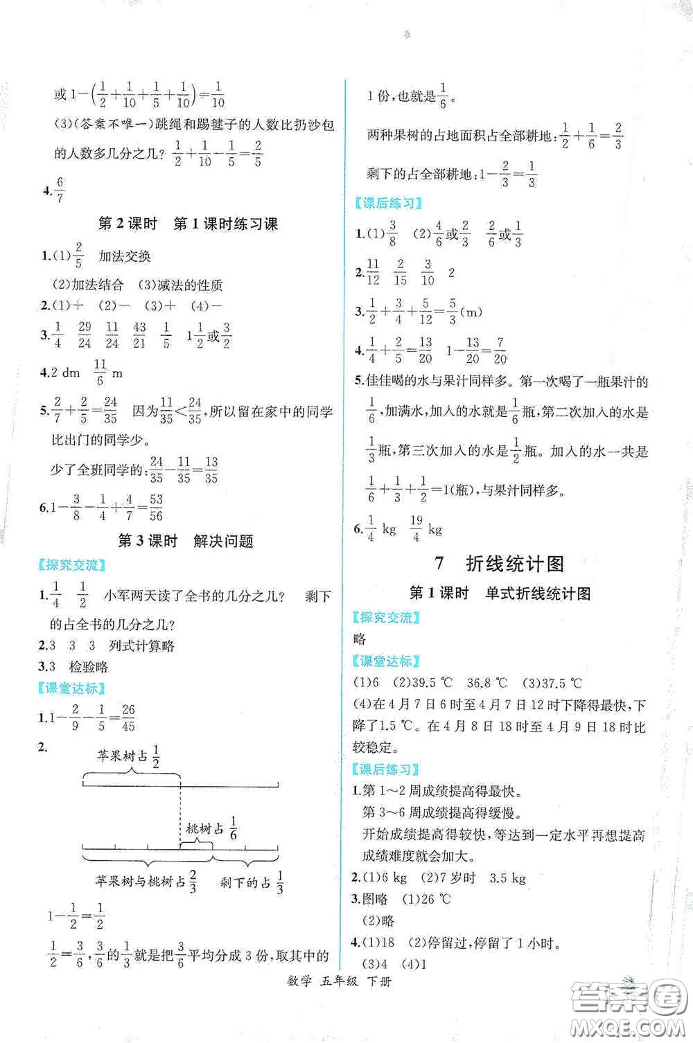 人民教育出版社2021同步導(dǎo)學(xué)案課時練五年級數(shù)學(xué)下冊人教版答案