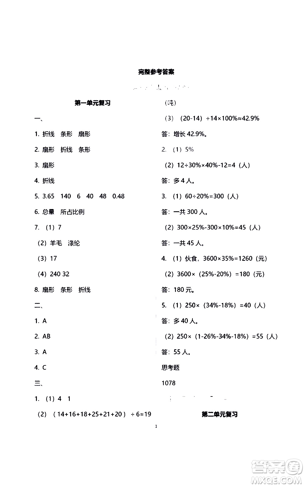 江蘇鳳凰教育出版社2021練習(xí)與測(cè)試檢測(cè)卷小學(xué)數(shù)學(xué)六年級(jí)下冊(cè)蘇教版答案