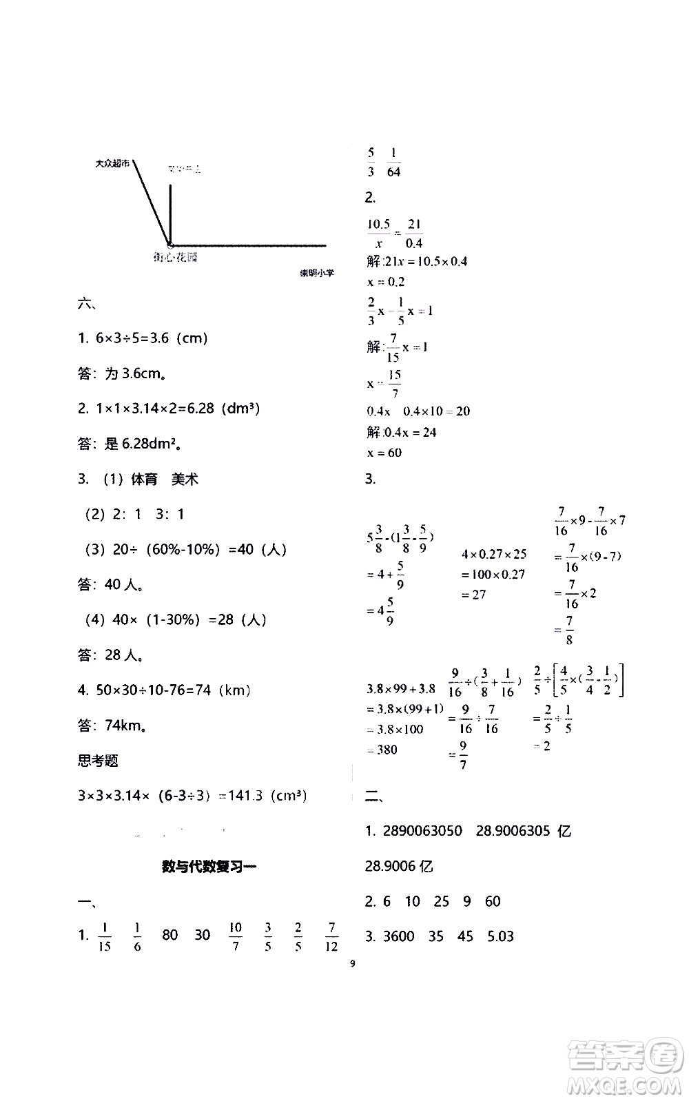 江蘇鳳凰教育出版社2021練習(xí)與測(cè)試檢測(cè)卷小學(xué)數(shù)學(xué)六年級(jí)下冊(cè)蘇教版答案
