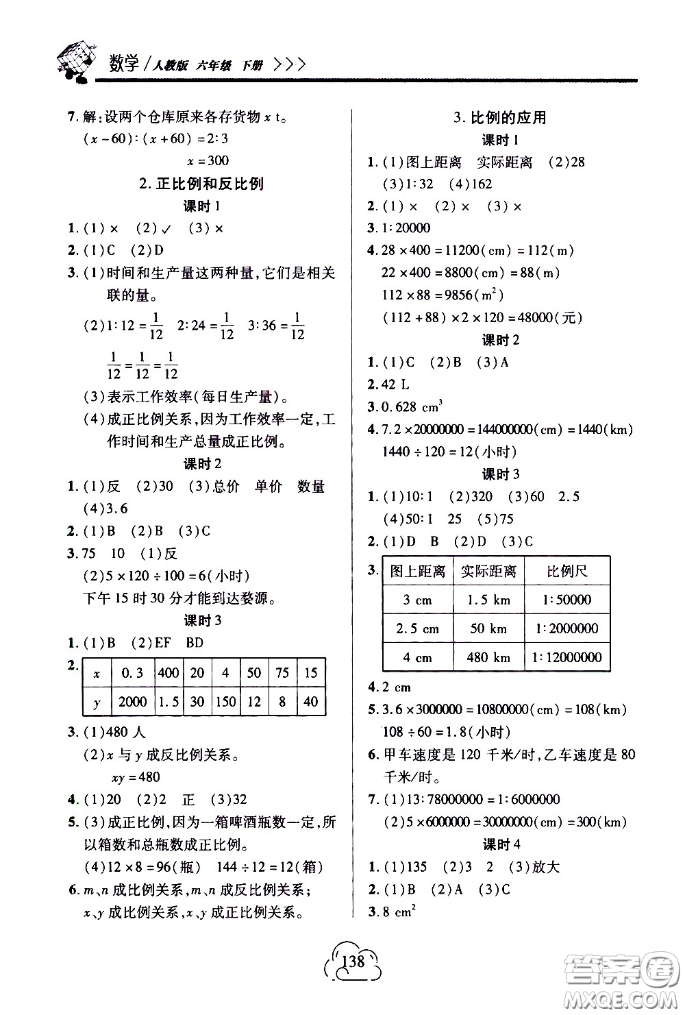 二十一世紀出版社2021新課程新練習數(shù)學六年級下冊人教版答案