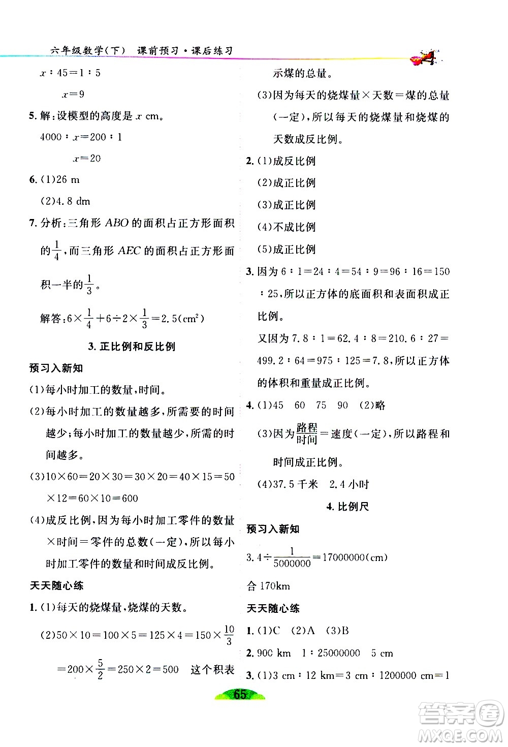 延邊人民出版社2021密解1對1數(shù)學六年級下冊人教版答案