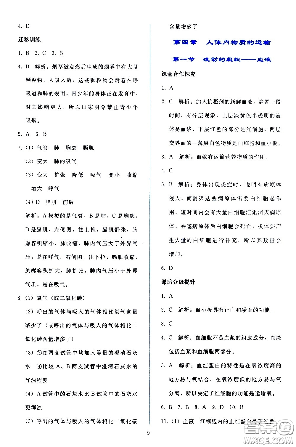 人民教育出版社2021同步輕松練習(xí)生物學(xué)七年級(jí)下冊(cè)人教版答案