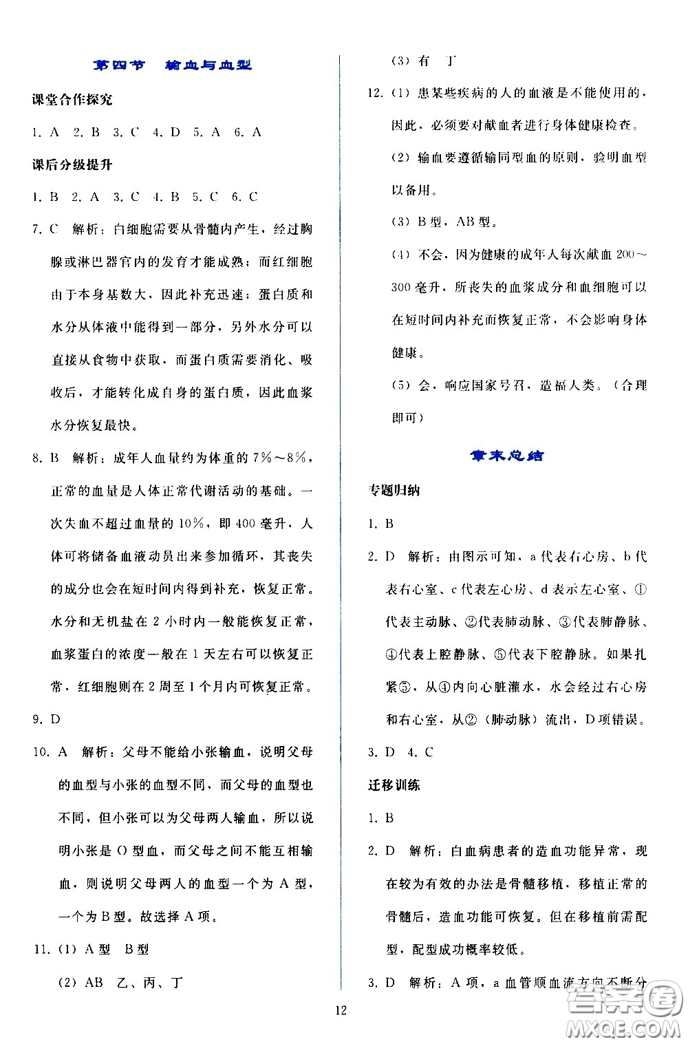 人民教育出版社2021同步輕松練習(xí)生物學(xué)七年級(jí)下冊(cè)人教版答案