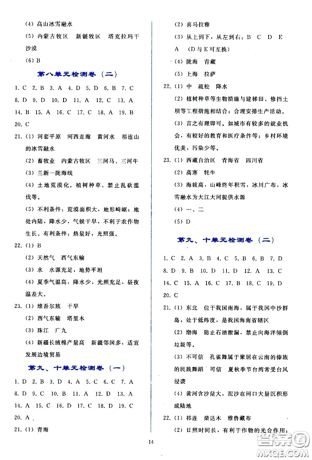 人民教育出版社2021同步輕松練習(xí)地理八年級(jí)下冊人教版答案