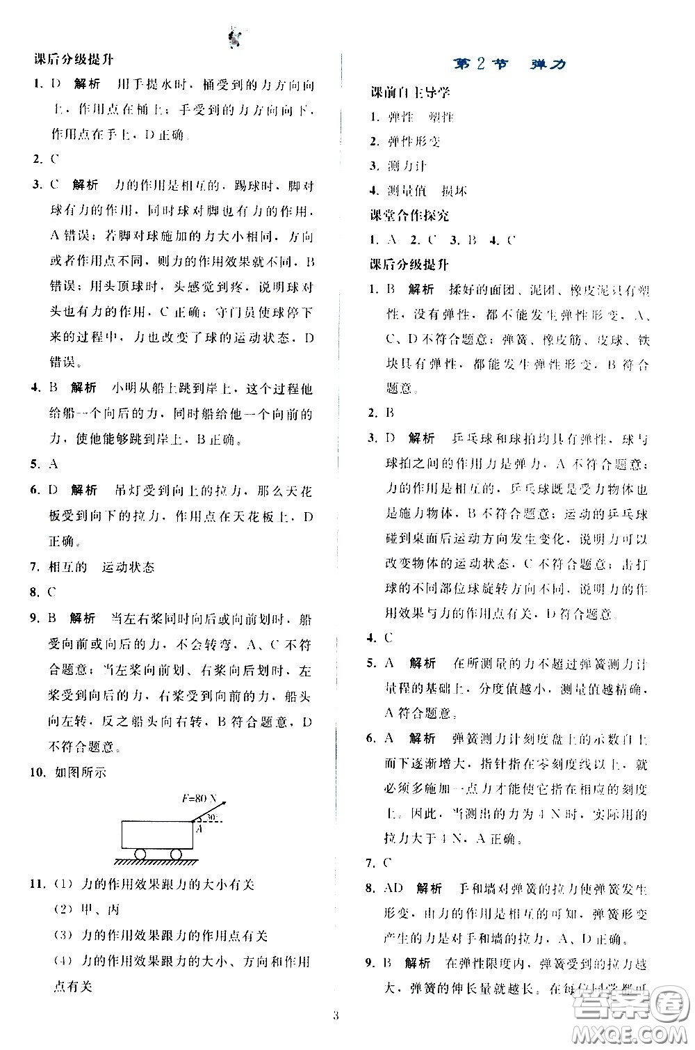 人民教育出版社2021同步輕松練習(xí)物理八年級下冊人教版答案