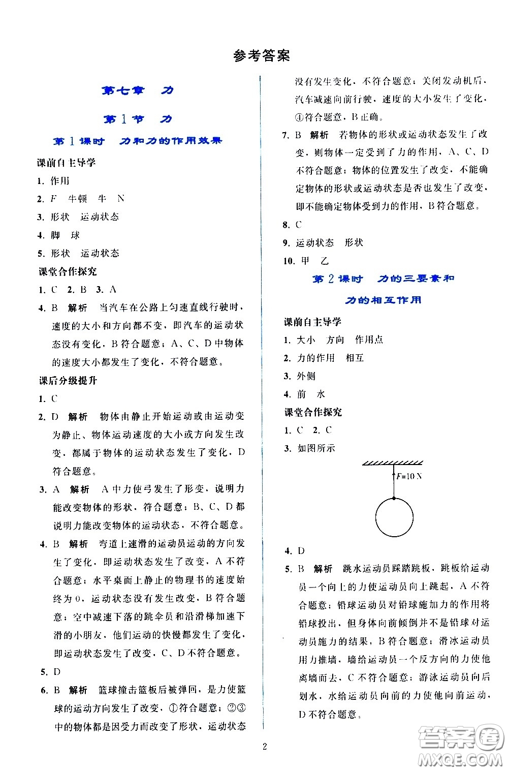 人民教育出版社2021同步輕松練習(xí)物理八年級下冊人教版答案
