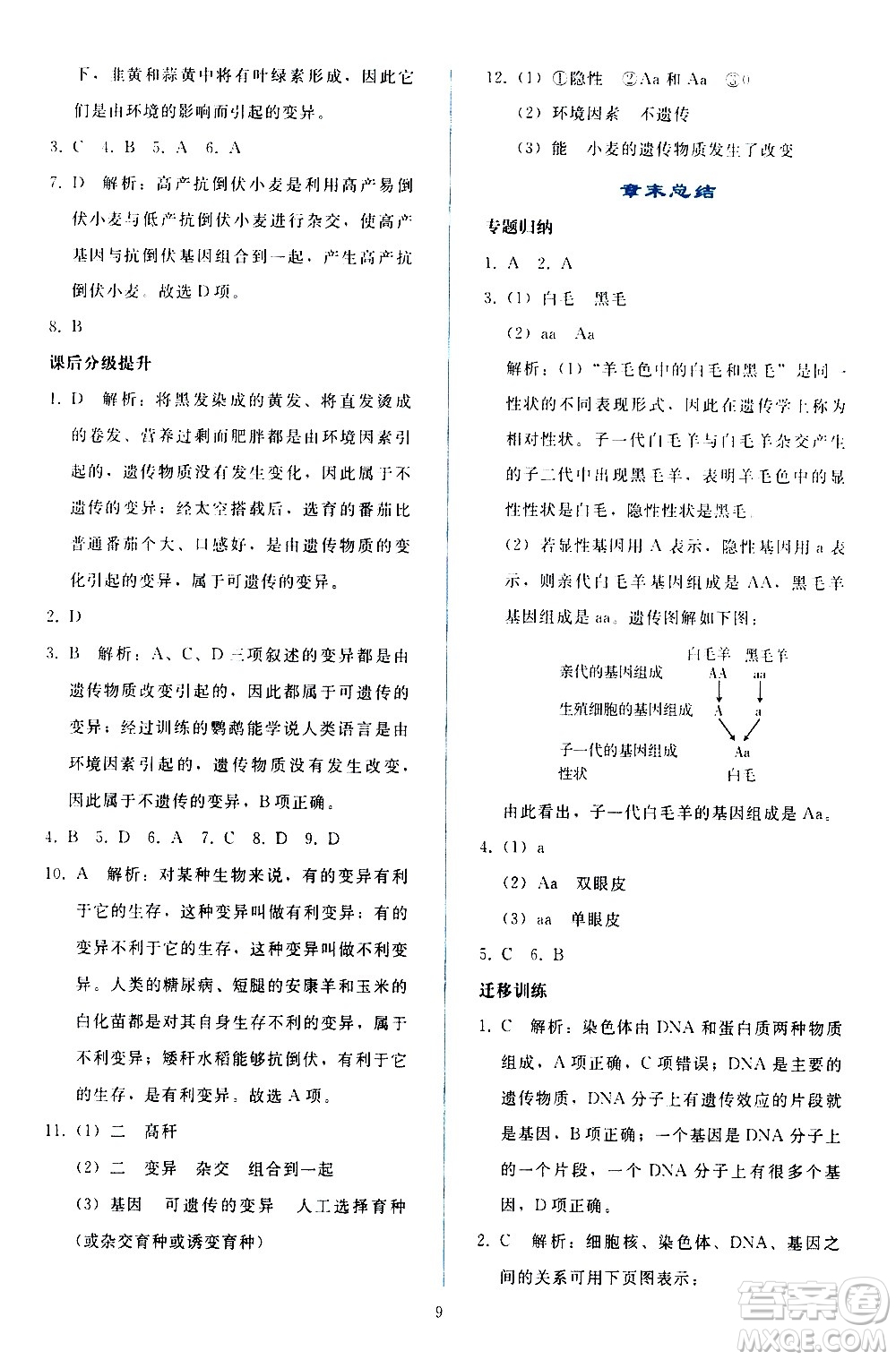 人民教育出版社2021同步輕松練習(xí)生物學(xué)八年級(jí)下冊(cè)人教版答案