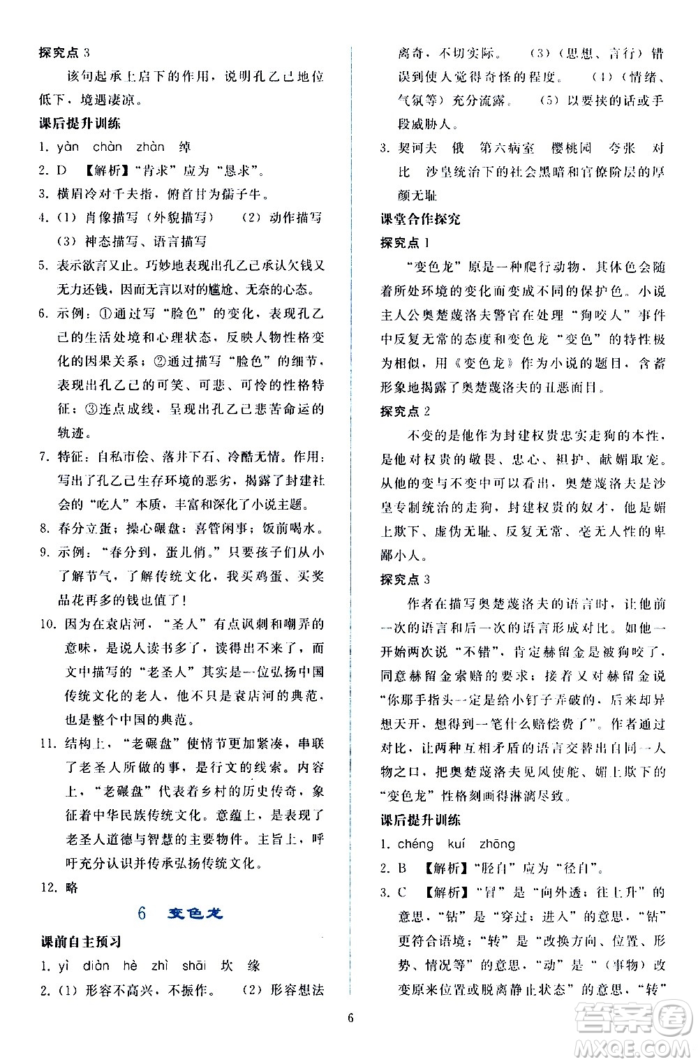人民教育出版社2021同步輕松練習語文九年級下冊人教版答案