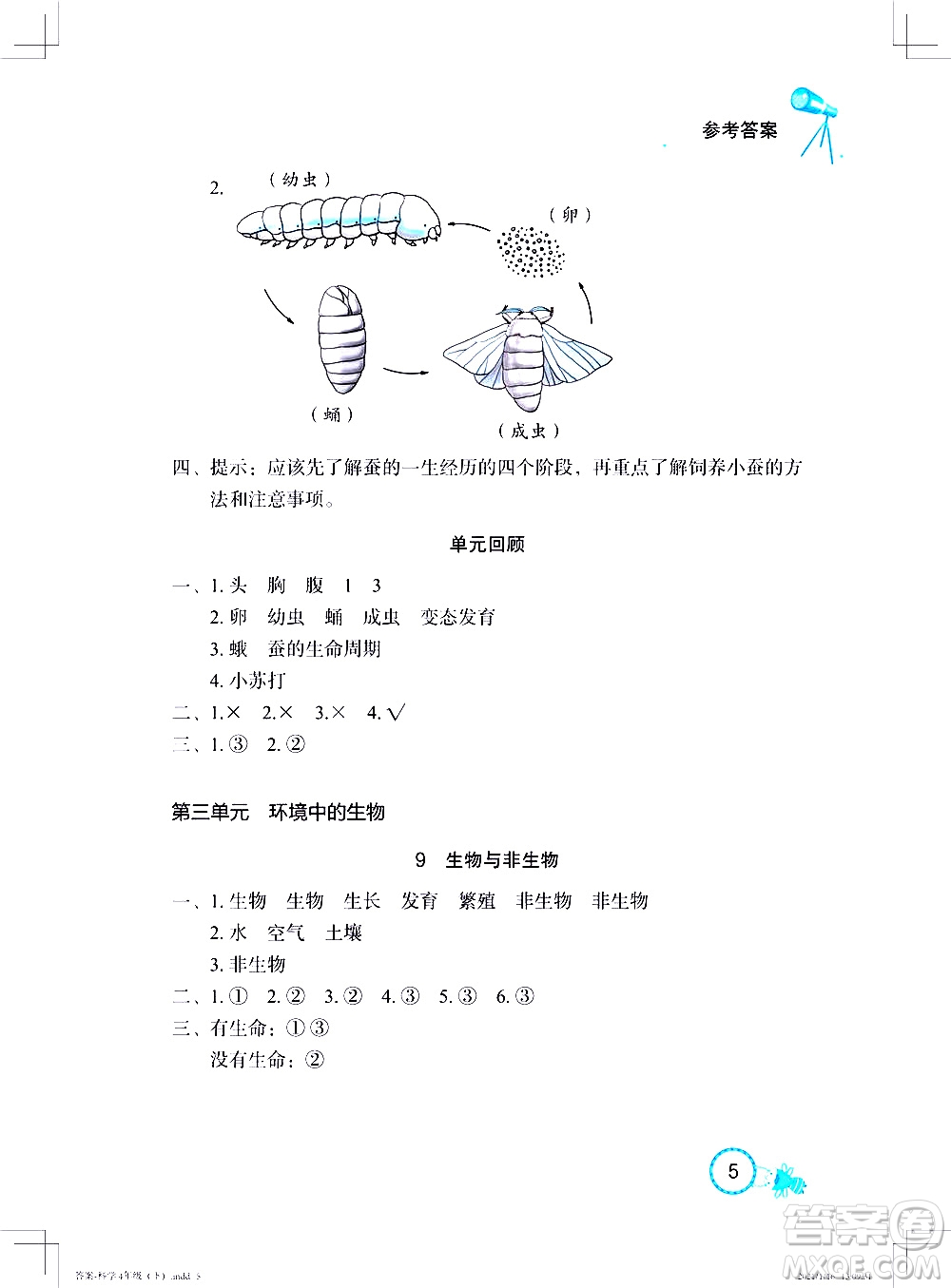 湖北教育出版社2021長(zhǎng)江作業(yè)本課堂作業(yè)科學(xué)四年級(jí)下冊(cè)人教鄂教版答案