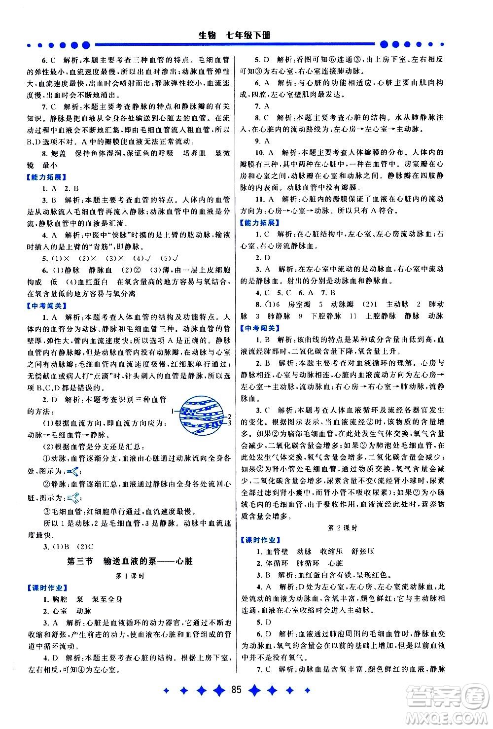 黃山書(shū)社2021啟東黃岡作業(yè)本七年級(jí)下冊(cè)生物人民教育版答案