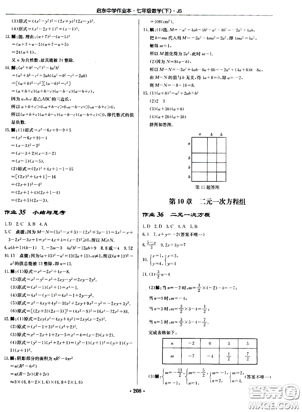 龍門(mén)書(shū)局2021啟東中學(xué)作業(yè)本七年級(jí)數(shù)學(xué)下冊(cè)JS蘇教版答案