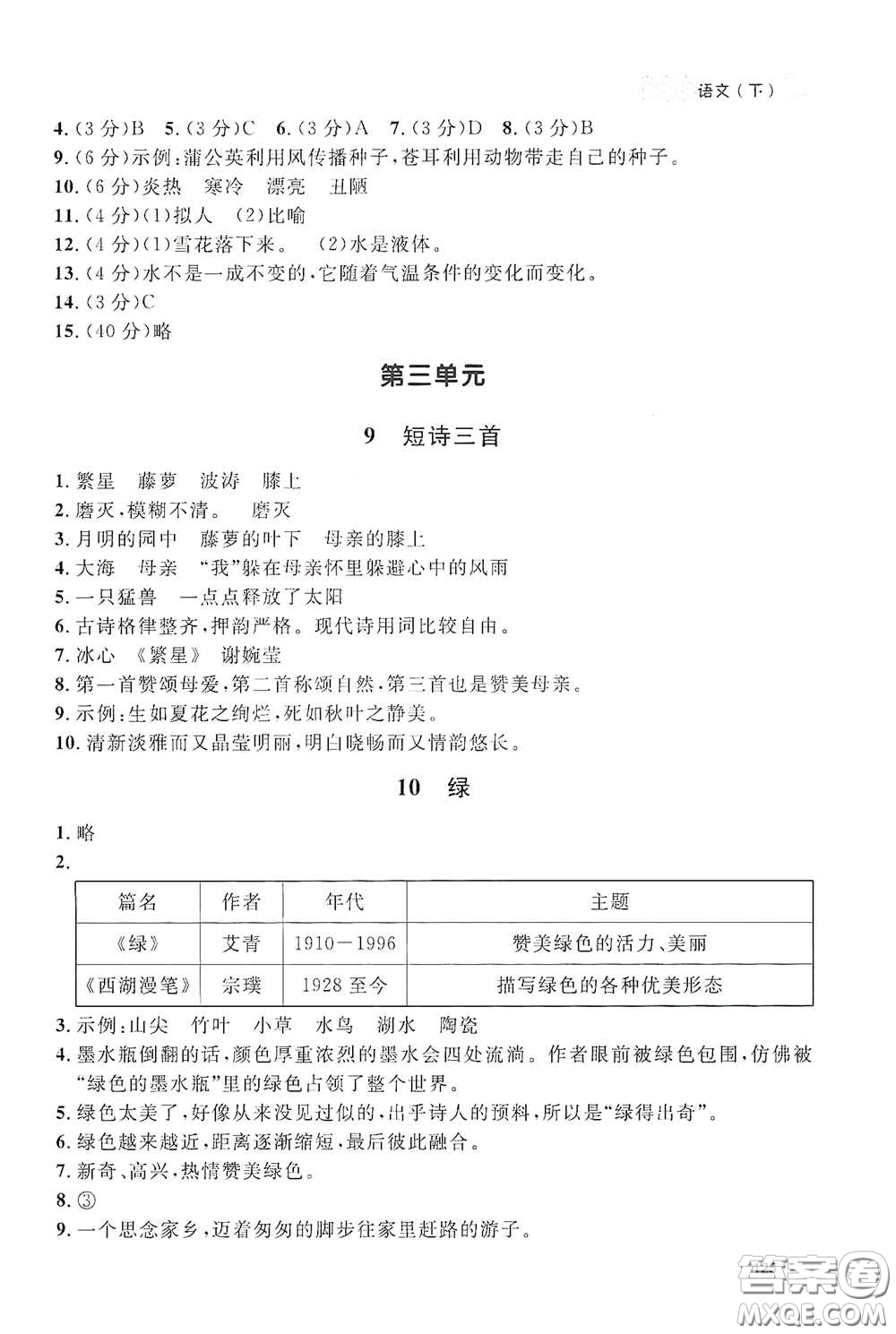 上海大學出版社2021鐘書金牌上海作業(yè)四年級語文下冊五四學制答案
