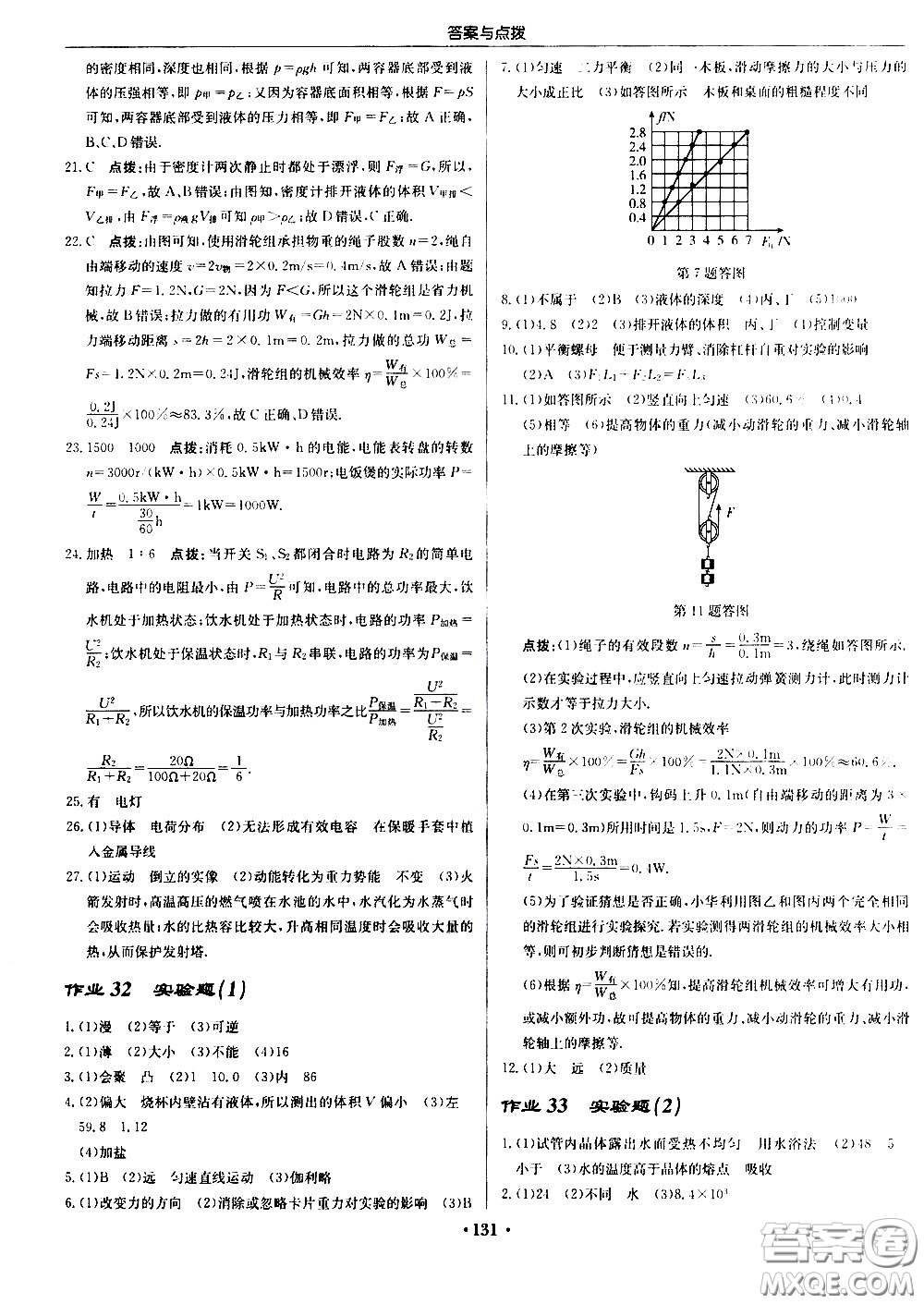 龍門書局2021啟東中學(xué)作業(yè)本九年級物理下冊R人教版答案