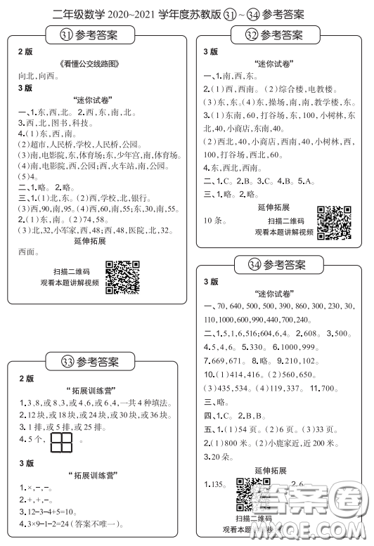 2021時代學(xué)習(xí)報數(shù)學(xué)周報小學(xué)數(shù)學(xué)二年級蘇教版31-34答案