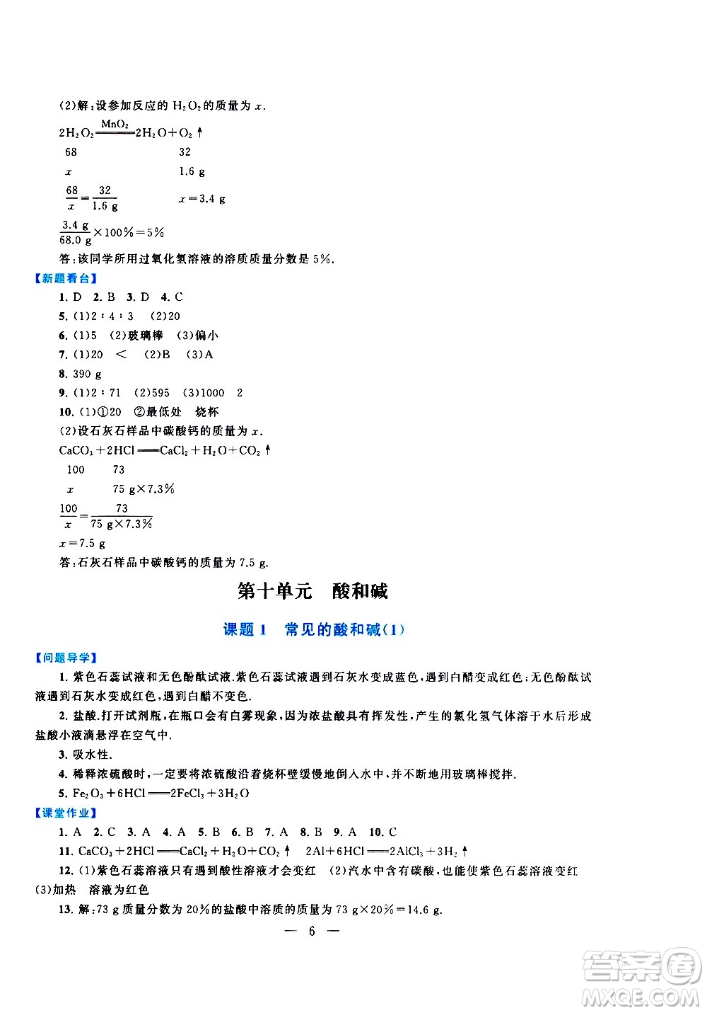 黃山書社2021啟東黃岡作業(yè)本九年級下冊化學(xué)人民教育版答案