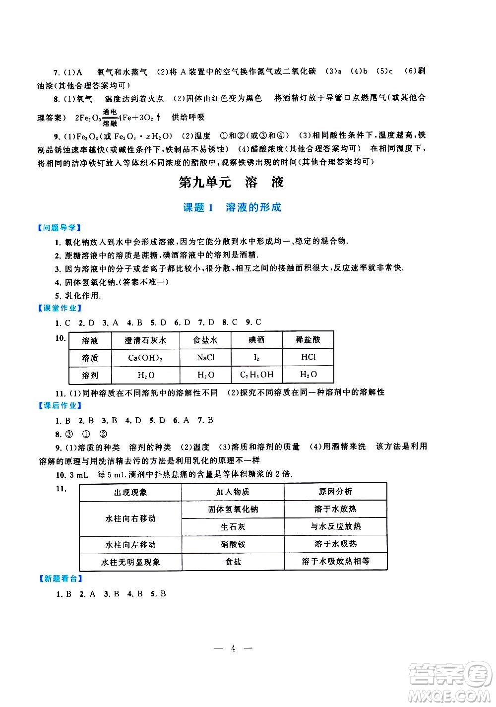 黃山書社2021啟東黃岡作業(yè)本九年級下冊化學(xué)人民教育版答案