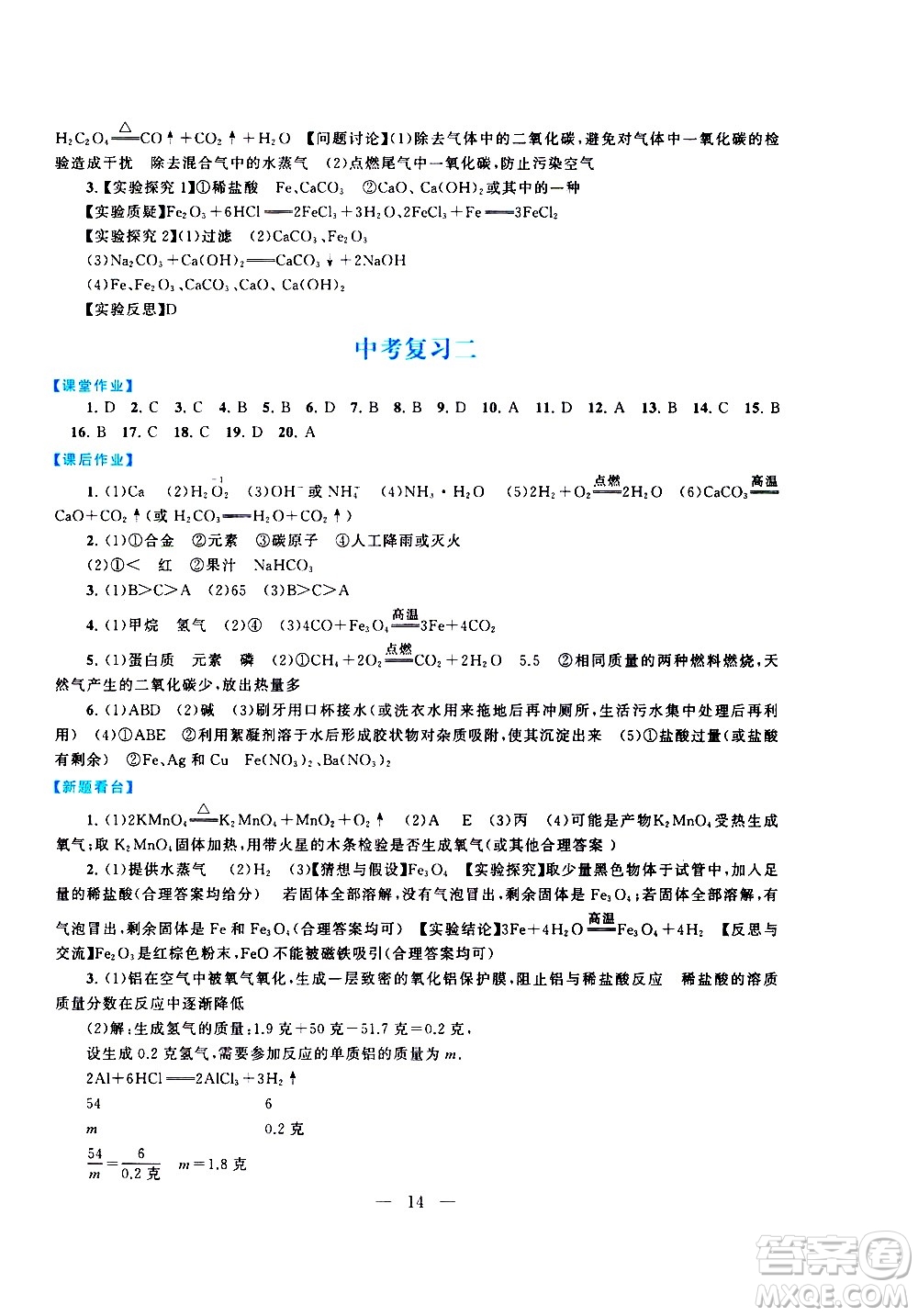 黃山書社2021啟東黃岡作業(yè)本九年級下冊化學(xué)人民教育版答案