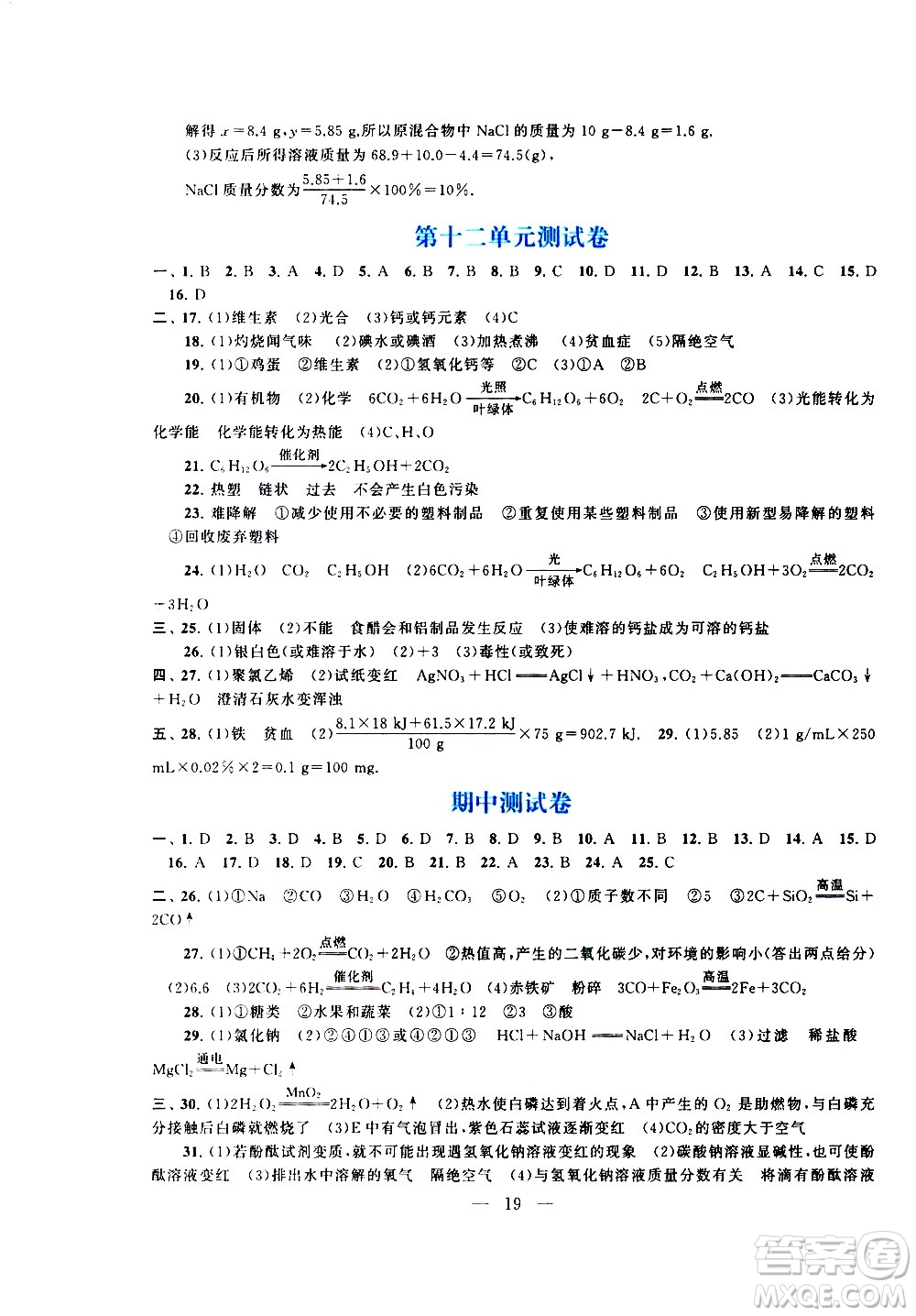 黃山書社2021啟東黃岡作業(yè)本九年級下冊化學(xué)人民教育版答案