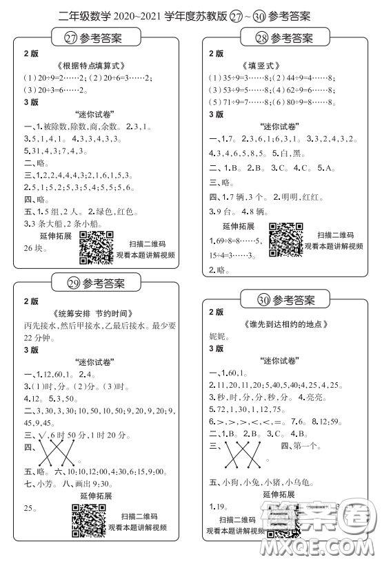 2021時代學(xué)習(xí)報數(shù)學(xué)周報小學(xué)數(shù)學(xué)二年級蘇教版27-30答案