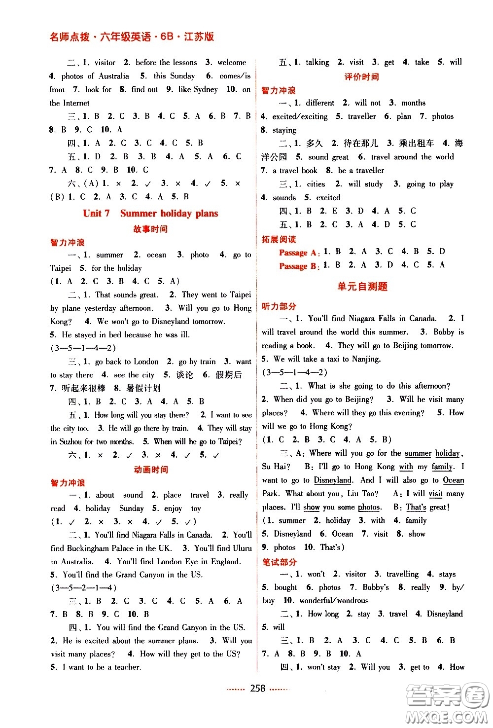 江蘇鳳凰美術(shù)出版社2021名師點撥課課通教材全解析英語六年級6B江蘇版答案