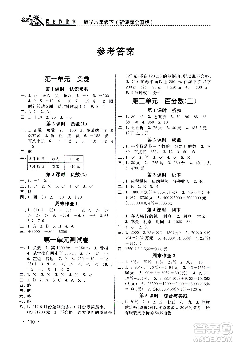 東南大學(xué)出版社2021名師點(diǎn)撥課時作業(yè)本數(shù)學(xué)六年級下新課標(biāo)全國版答案