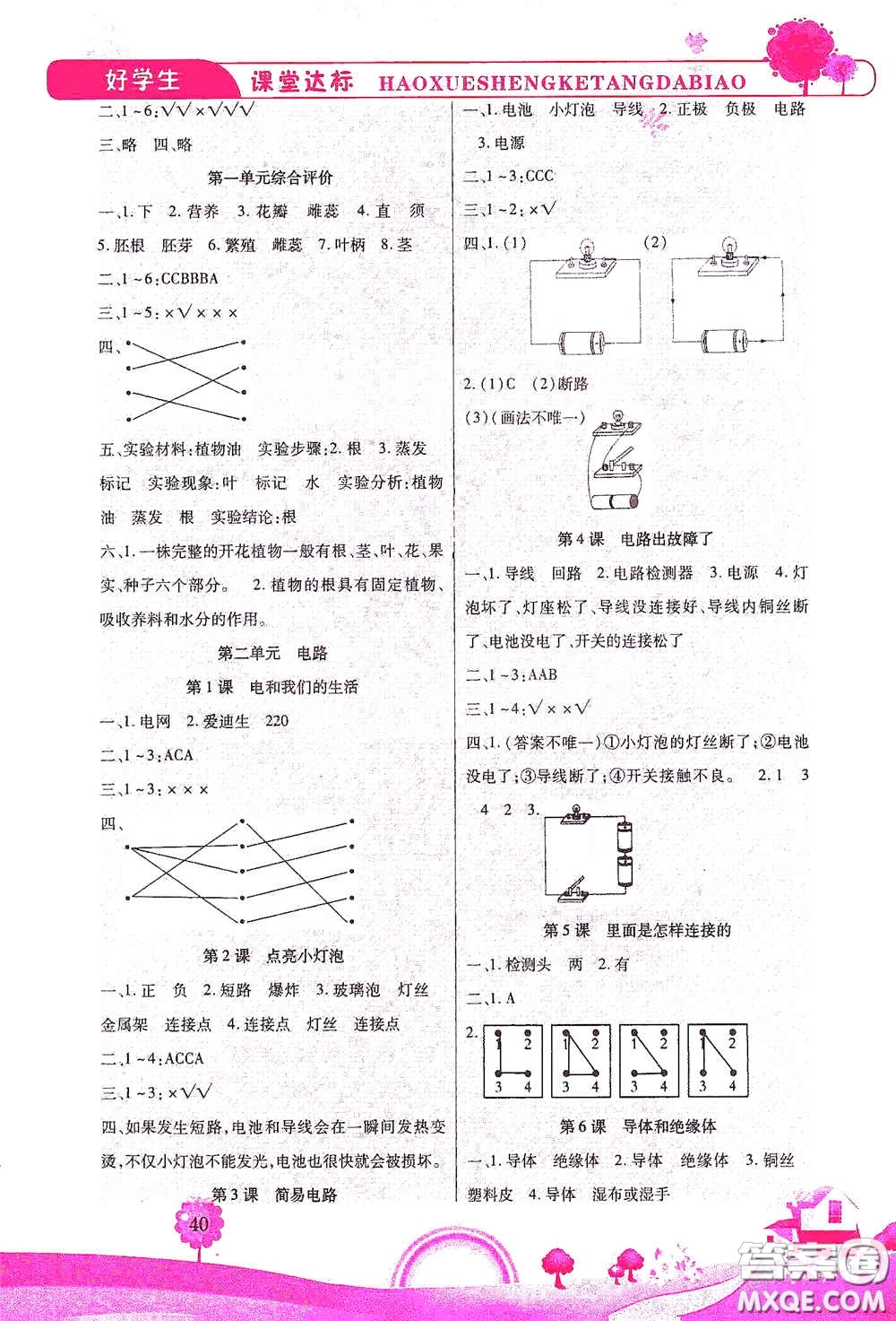 河北少年兒童出版社2021好學生課堂達標四年級科學下冊JK版答案