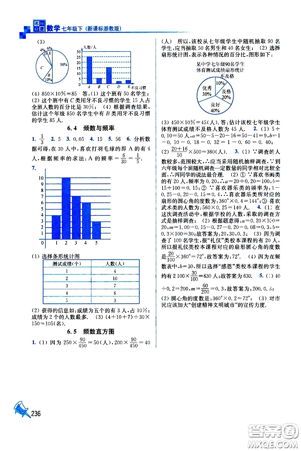 東南大學(xué)出版社2021名師點(diǎn)撥課課通教材全解析數(shù)學(xué)七年級下新課標(biāo)浙教版答案