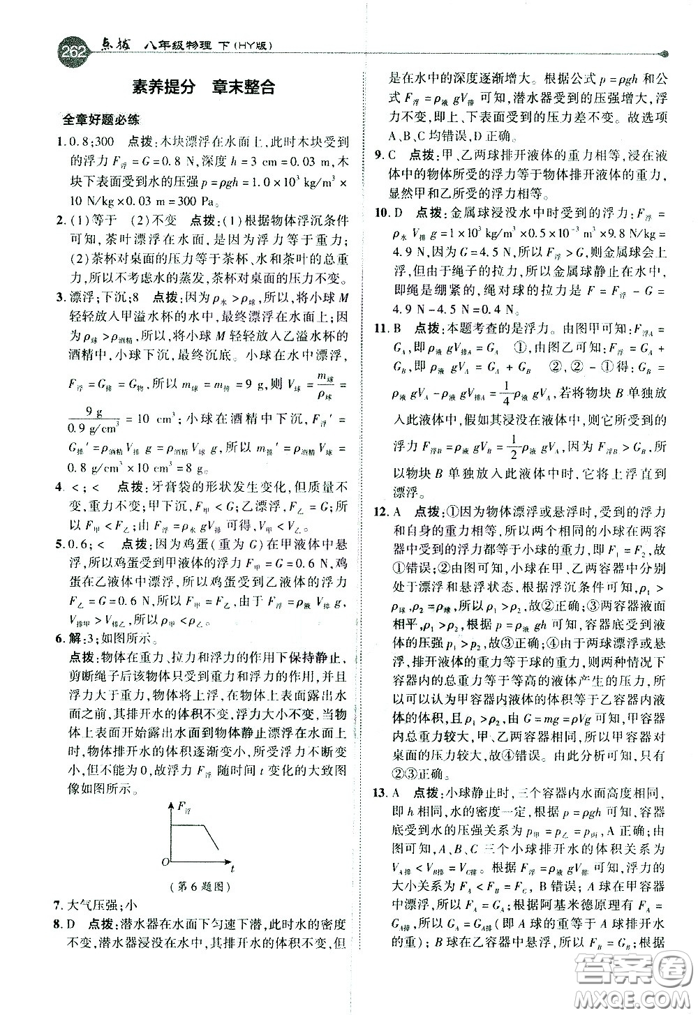 吉林教育出版社2021點(diǎn)撥八年級(jí)物理下HY滬粵版答案