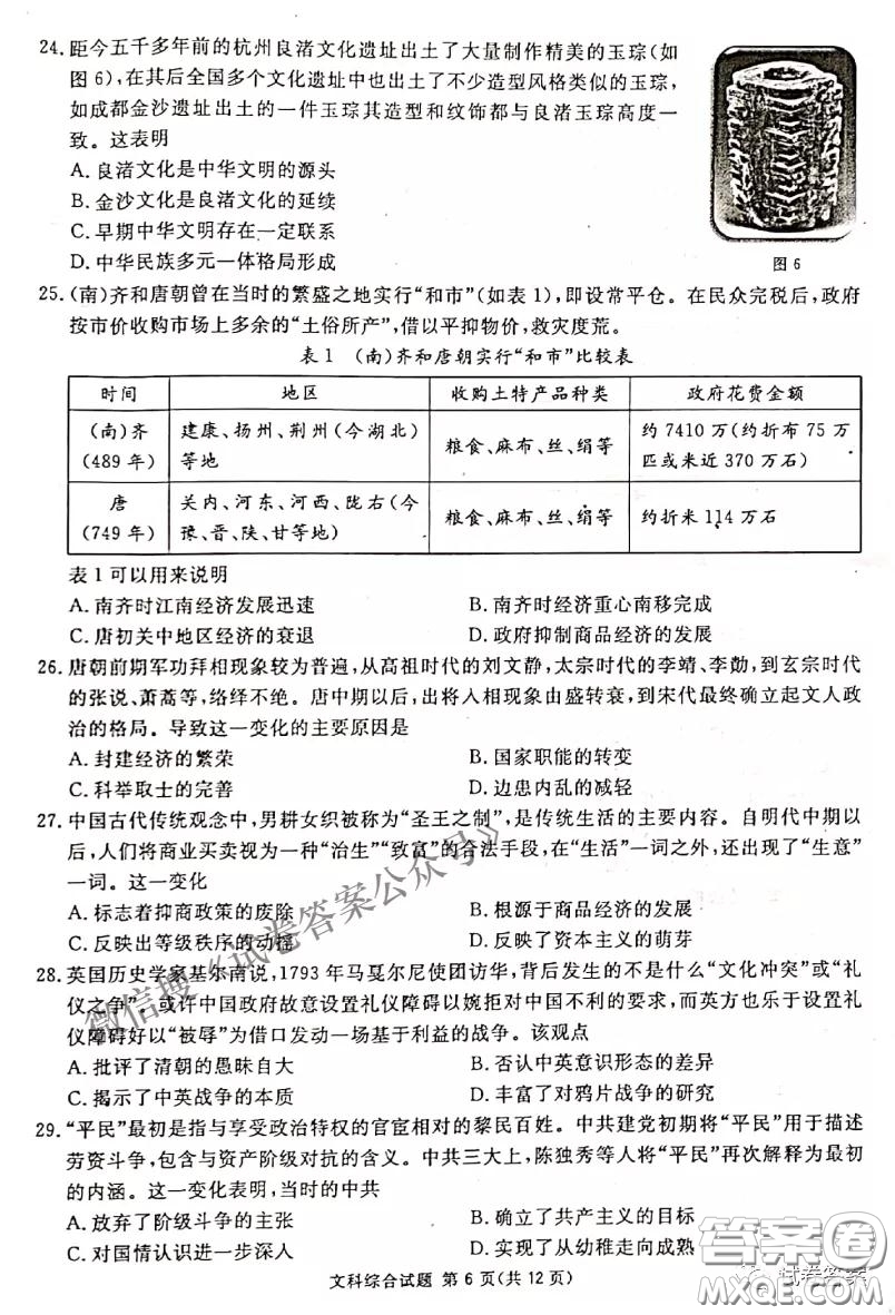 南寧市2021屆高中畢業(yè)班第一次適應(yīng)性測試文科綜合試卷及答案