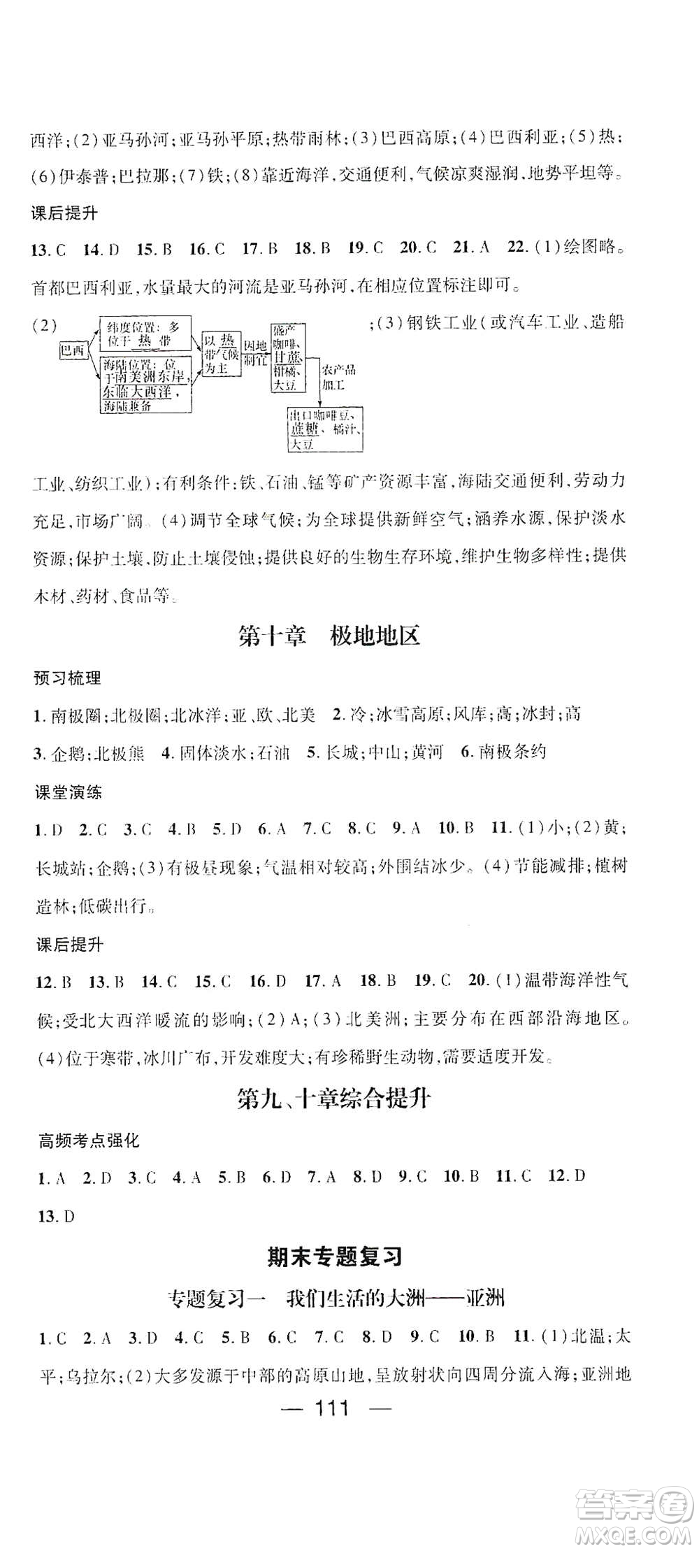 陽光出版社2021精英新課堂七年級地理下冊人教版答案