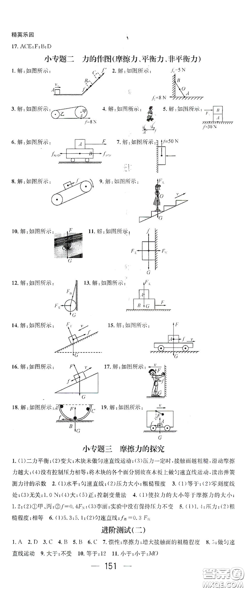 陽光出版社2021精英新課堂八年級物理下冊人教版答案