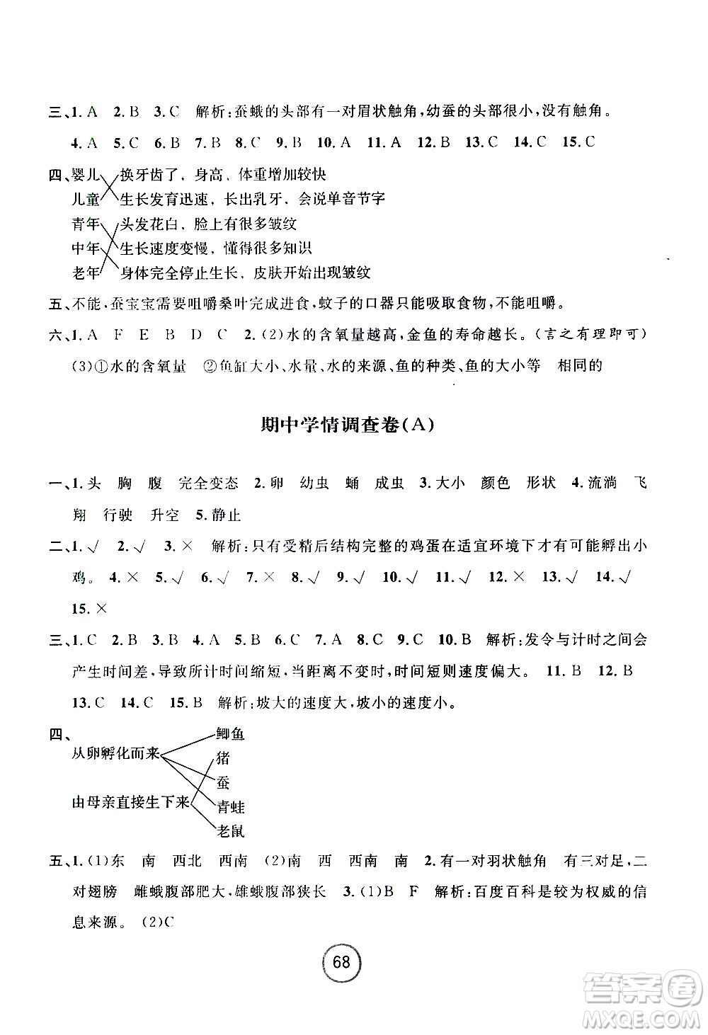 浙江大學出版社2021浙江名卷科學三年級下冊J教科版答案