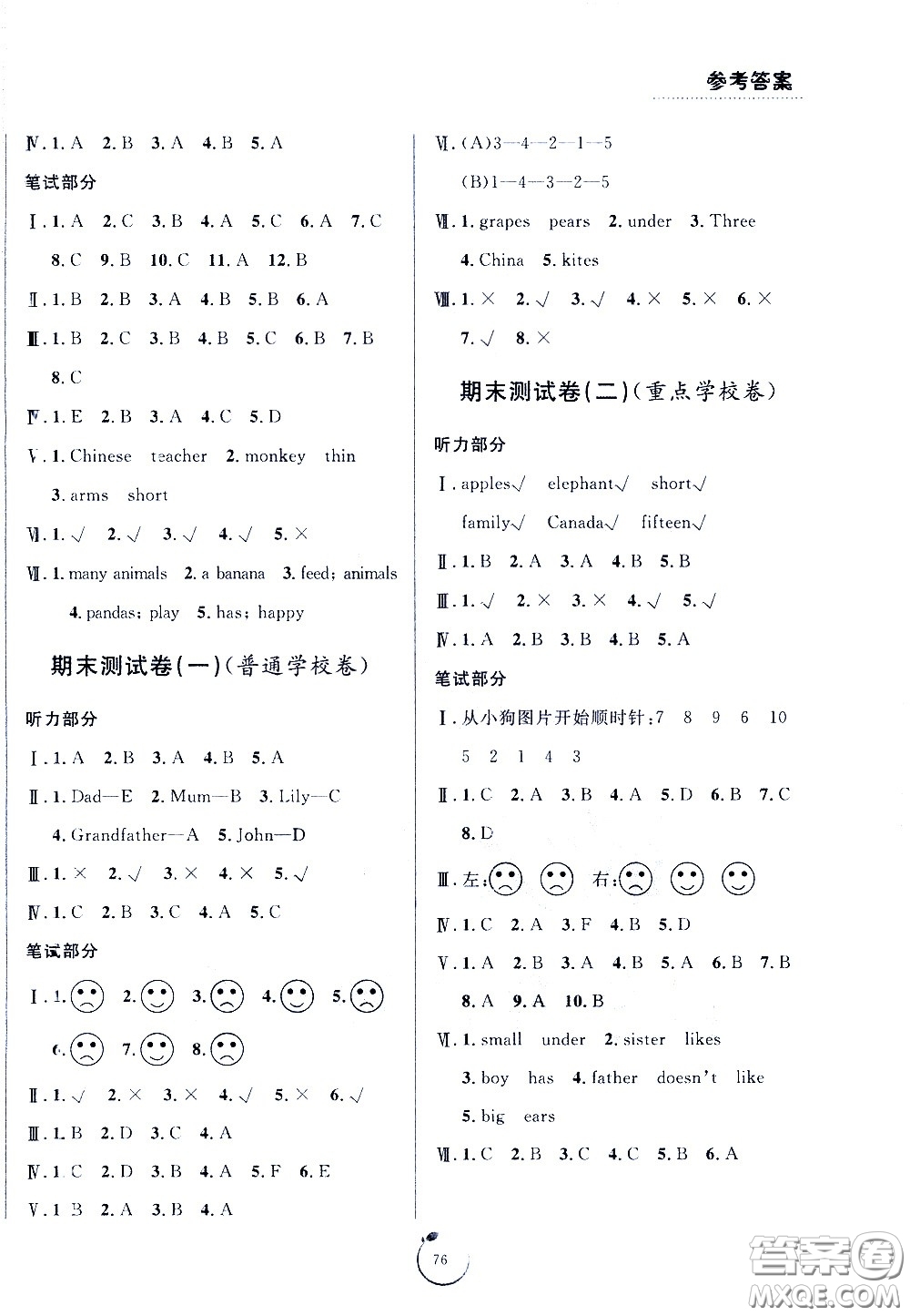 寧波出版社2021浙江好卷英語三年級下冊PEP人教版答案