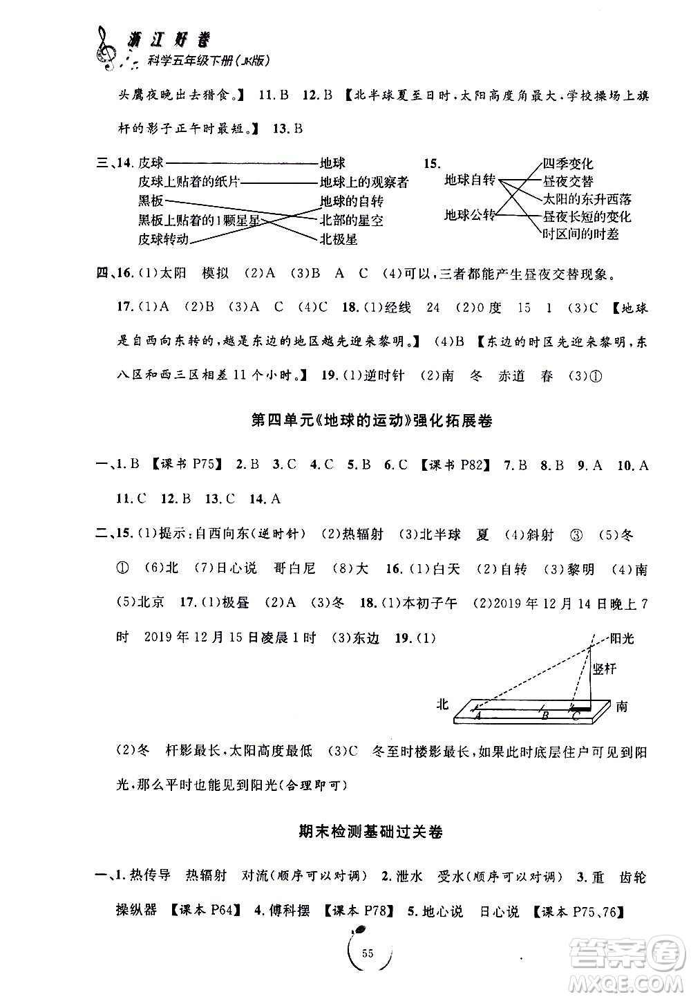 寧波出版社2021浙江好卷科學(xué)五年級下冊JK教科版答案