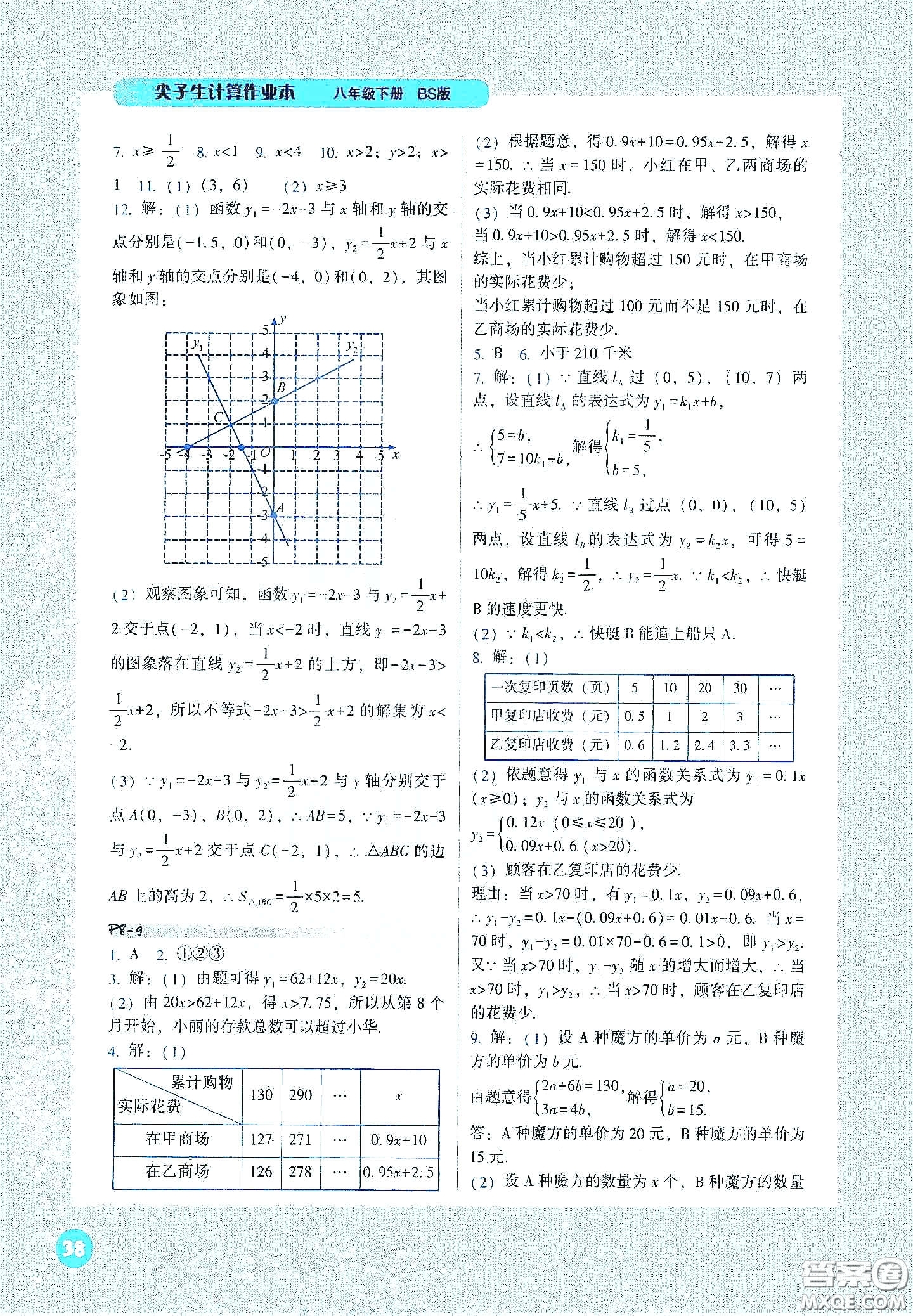 遼寧教育出版社2021尖子生計算作業(yè)本八年級下冊北師大版答案