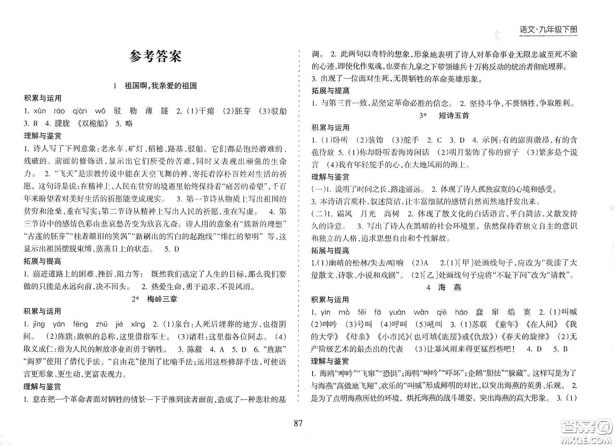 海南出版社2021新課程課堂同步練習(xí)冊(cè)九年級(jí)語(yǔ)文下冊(cè)人教版答案