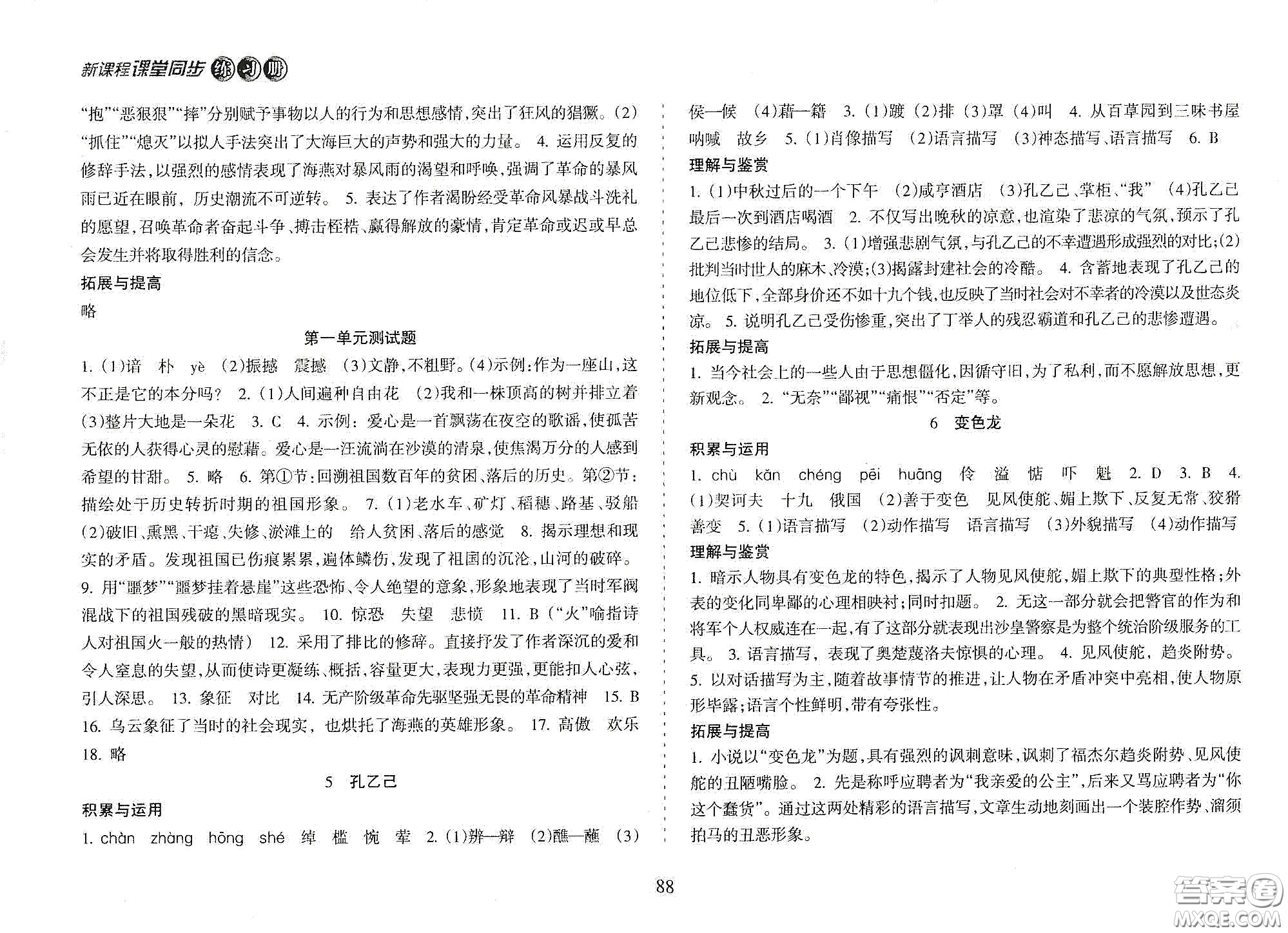 海南出版社2021新課程課堂同步練習(xí)冊(cè)九年級(jí)語(yǔ)文下冊(cè)人教版答案
