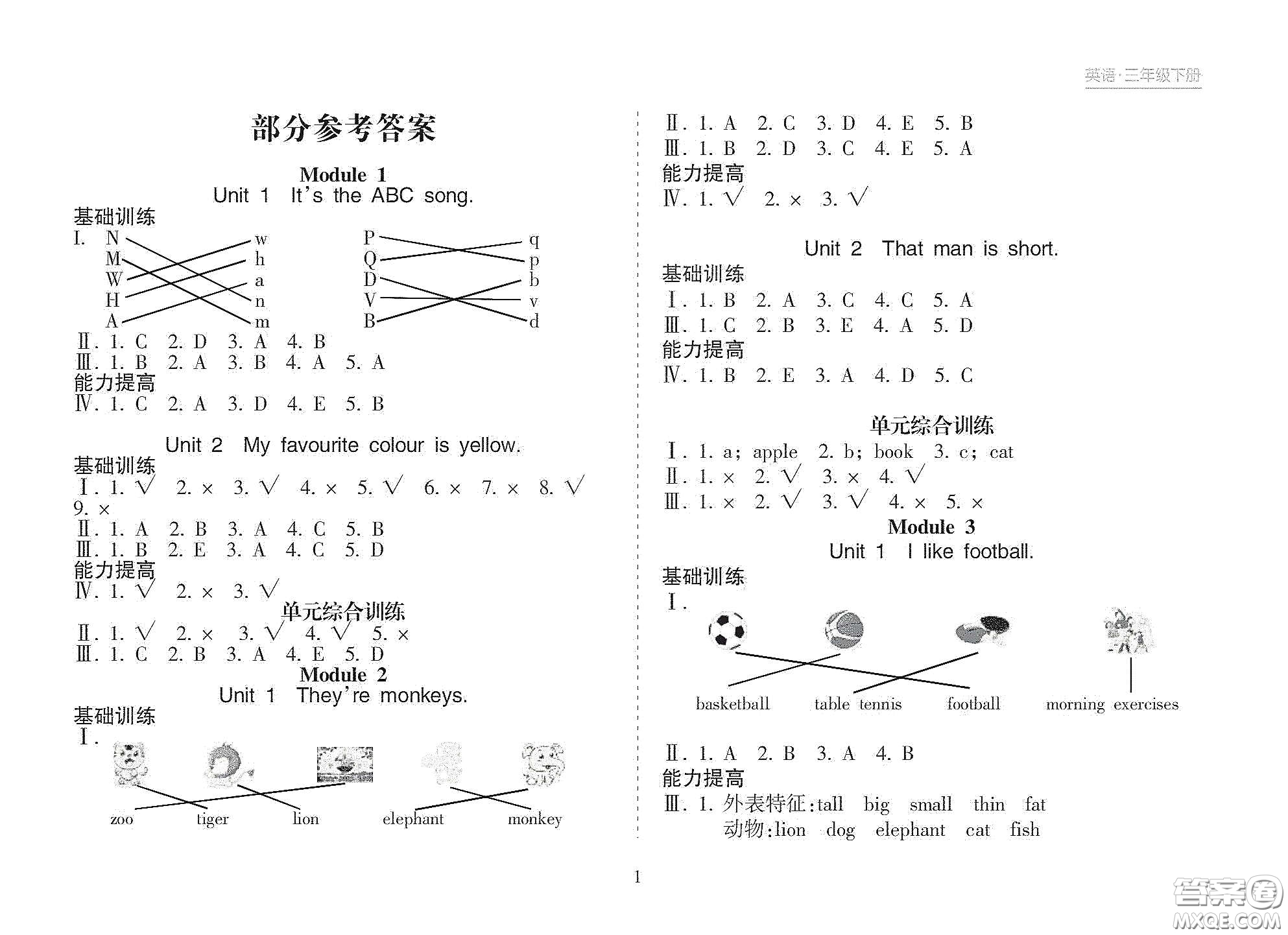 海南出版社2021新課程課堂同步練習(xí)冊(cè)三年級(jí)英語(yǔ)下冊(cè)人教版答案