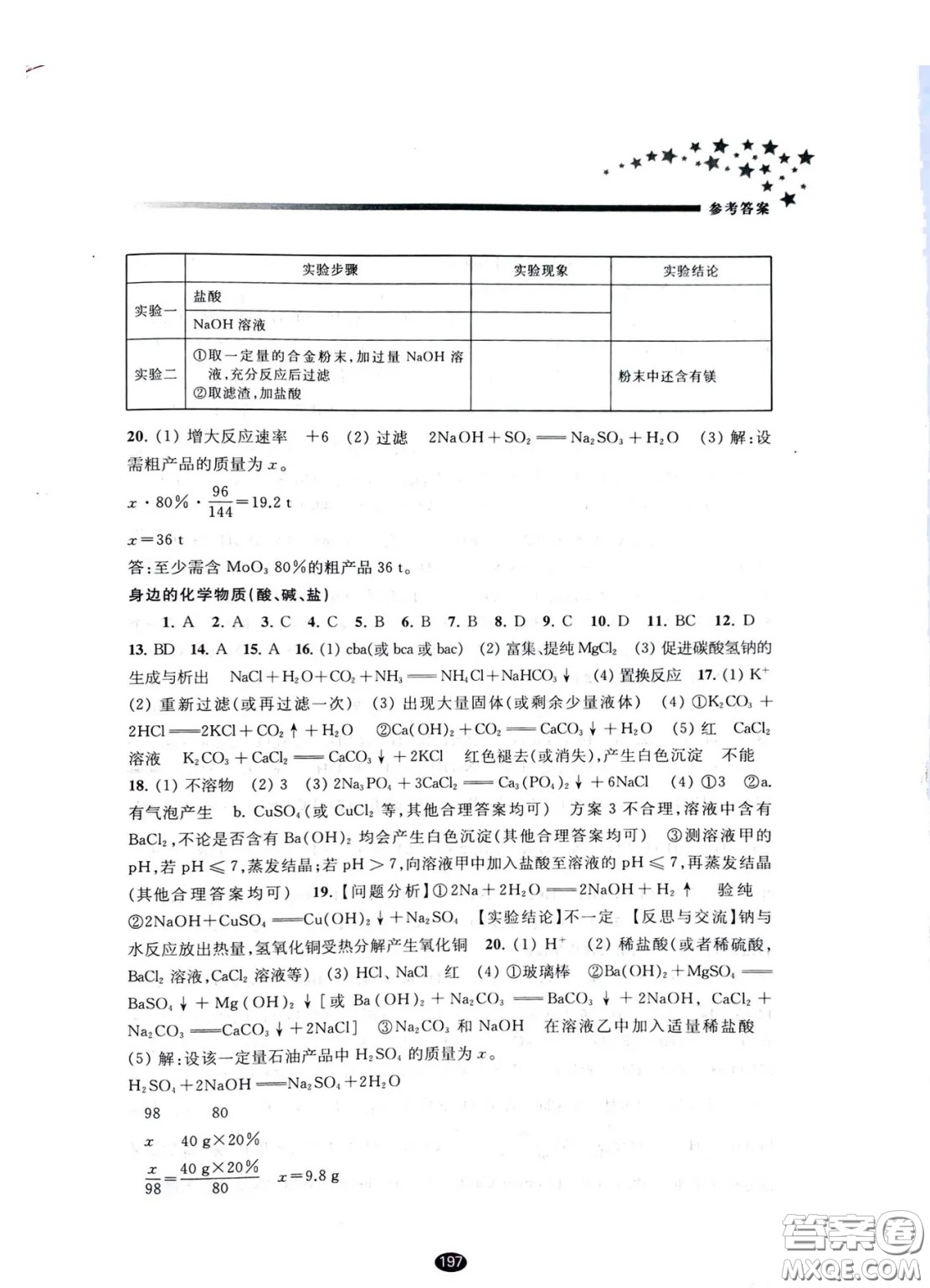 江蘇鳳凰教育出版社2021春初中畢業(yè)升學考試指導化學答案