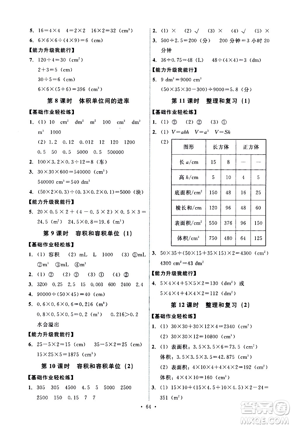人民教育出版社2021能力培養(yǎng)與測(cè)試數(shù)學(xué)五年級(jí)下冊(cè)人教版湖南專版答案