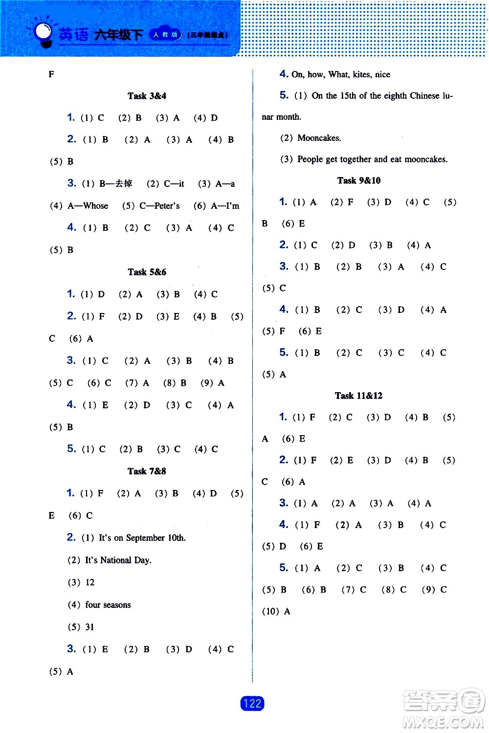 遼海出版社2021新編新課程能力培養(yǎng)英語三年級起點六年級下冊人教版答案