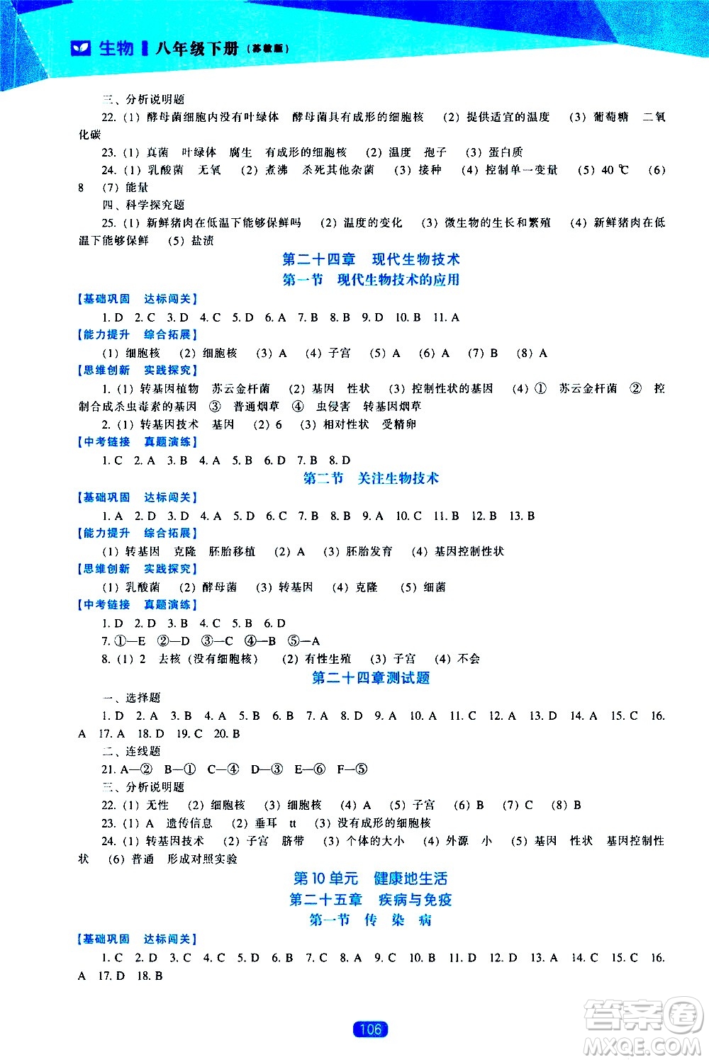 遼海出版社2021新課程生物能力培養(yǎng)八年級下冊蘇教版答案