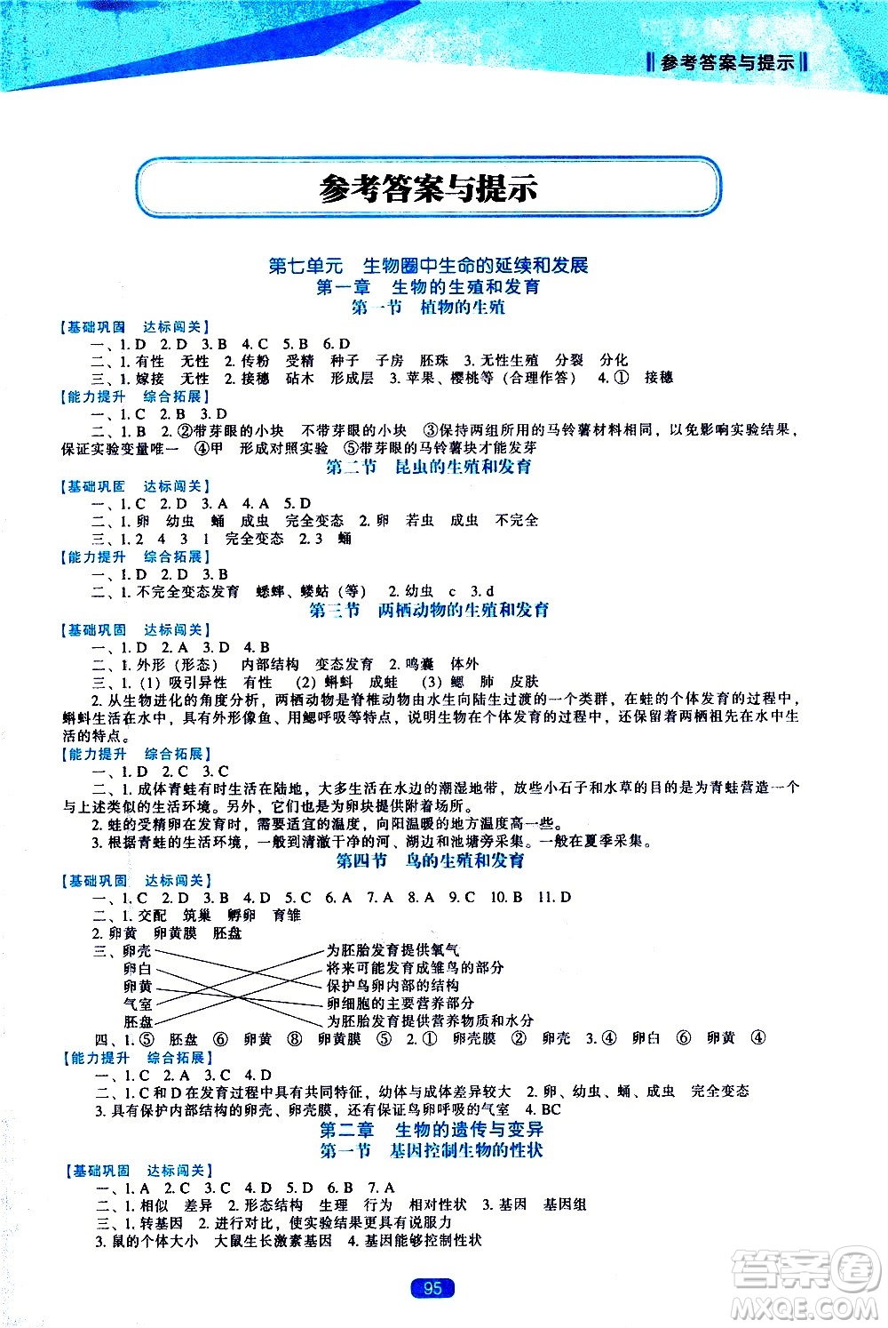 遼海出版社2021新課程生物學(xué)能力培養(yǎng)八年級(jí)下冊(cè)人教版答案
