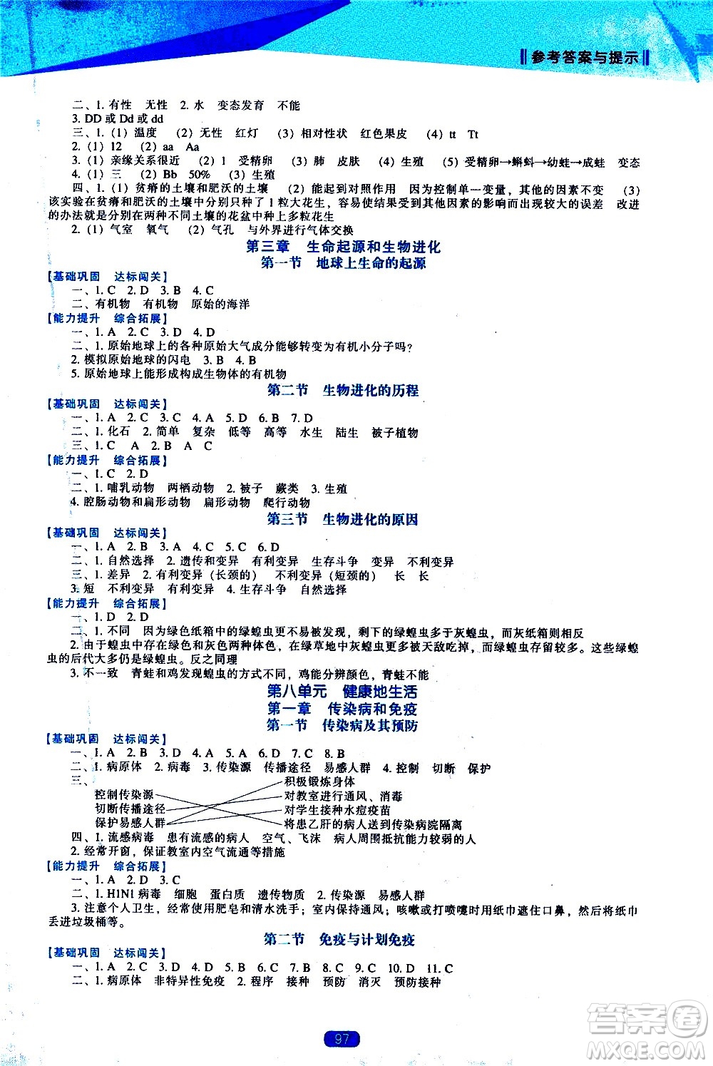 遼海出版社2021新課程生物學(xué)能力培養(yǎng)八年級(jí)下冊(cè)人教版答案