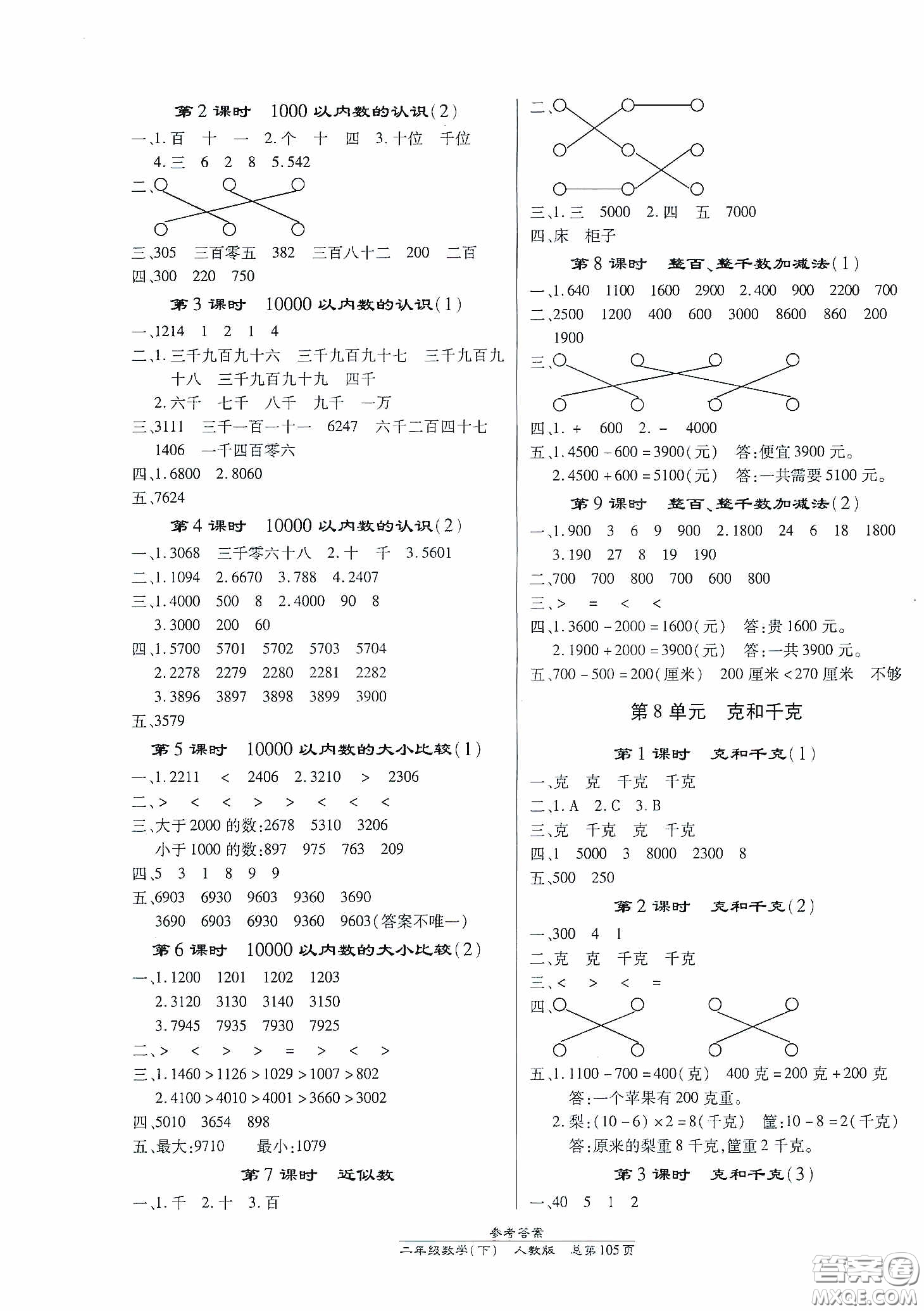 陽光出版社2021匯文圖書卓越課堂二年級數(shù)學(xué)下冊人教版答案