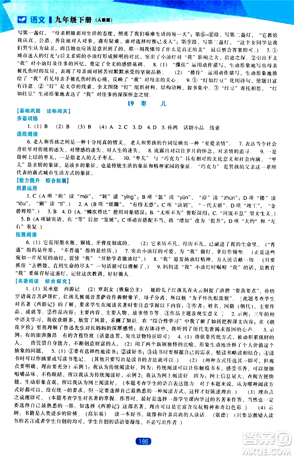 遼海出版社2021新課程語文能力培養(yǎng)九年級下冊人教版答案