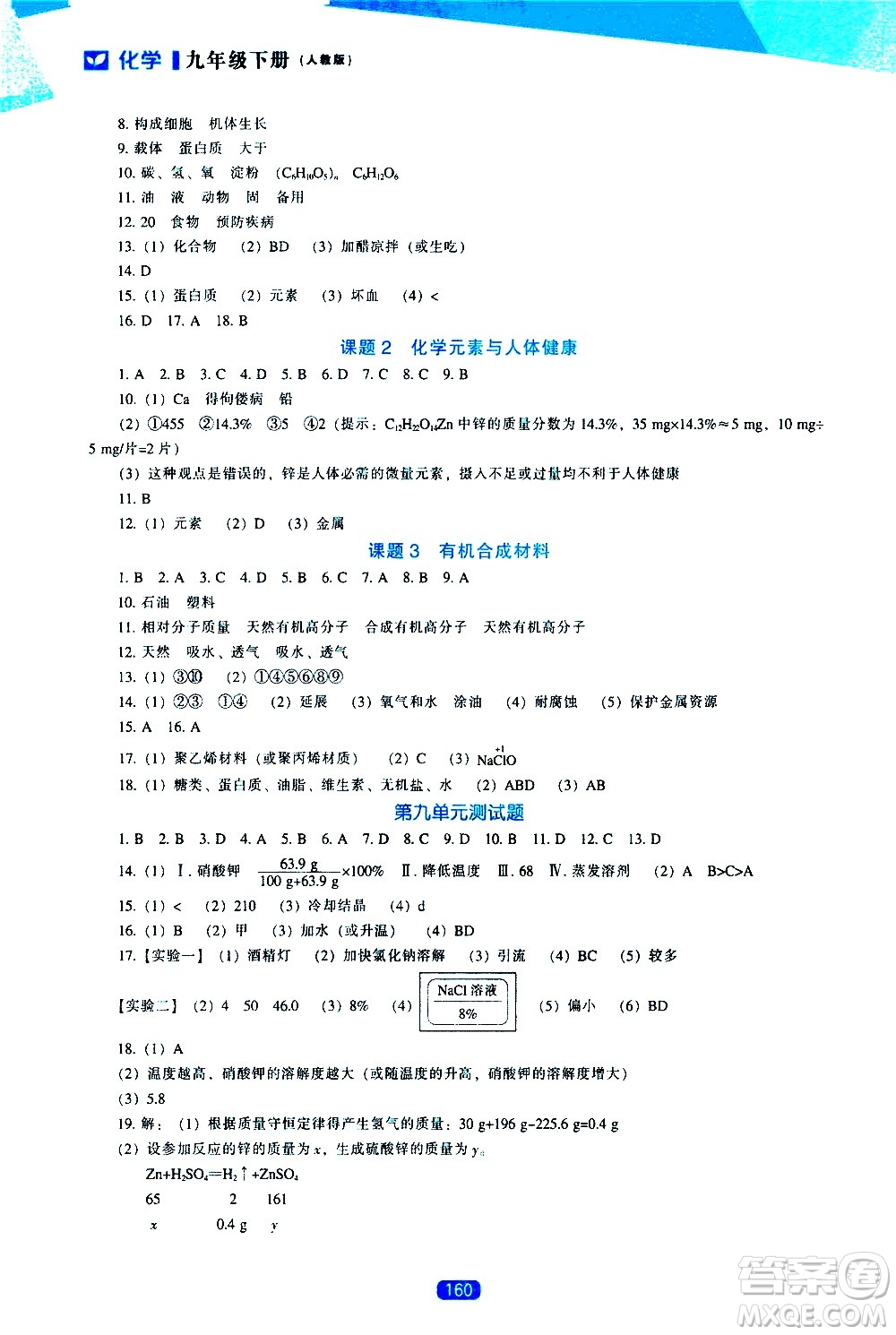 遼海出版社2021新課程化學(xué)能力培養(yǎng)九年級下冊人教版答案